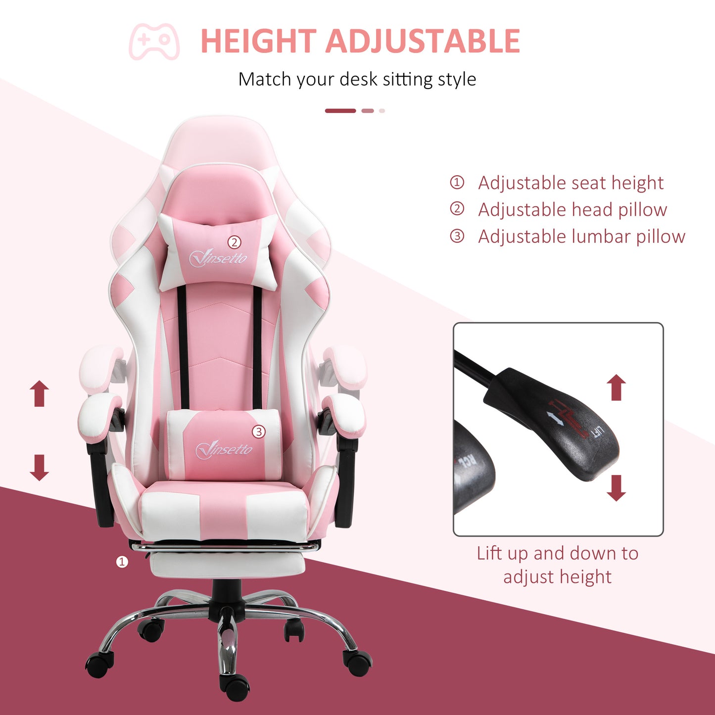 VINSETTO Pink Computer Gaming Chair