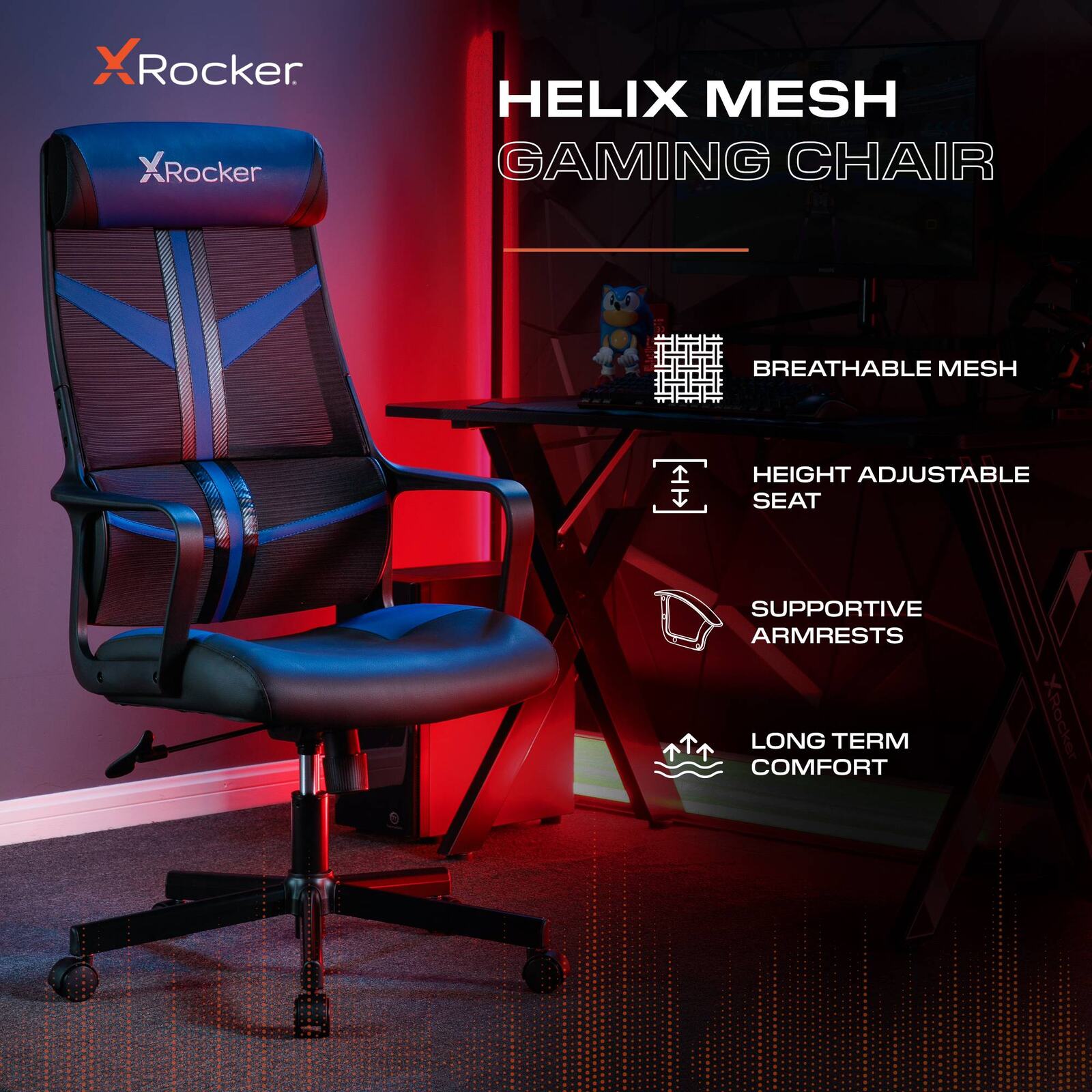 Helix Ergonomic Mesh PC Gaming Office Chair with Lumbar Support & Padded Seat