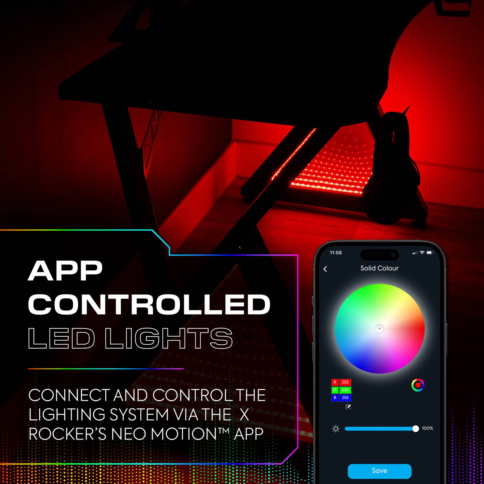 X Rocker Infinity RGB App-Controlled Gaming Desk 55-inch with Full Mousepad, Black