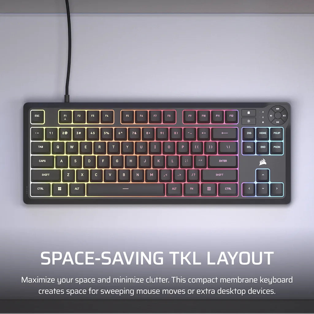 Corsair K55 CORE TKL RGB Gaming Keyboard - Spill-Resistant, Responsive Membrane Keys