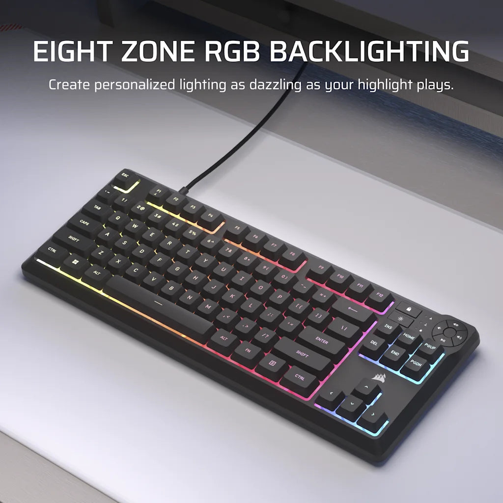 Corsair K55 CORE TKL RGB Gaming Keyboard - Spill-Resistant, Responsive Membrane Keys