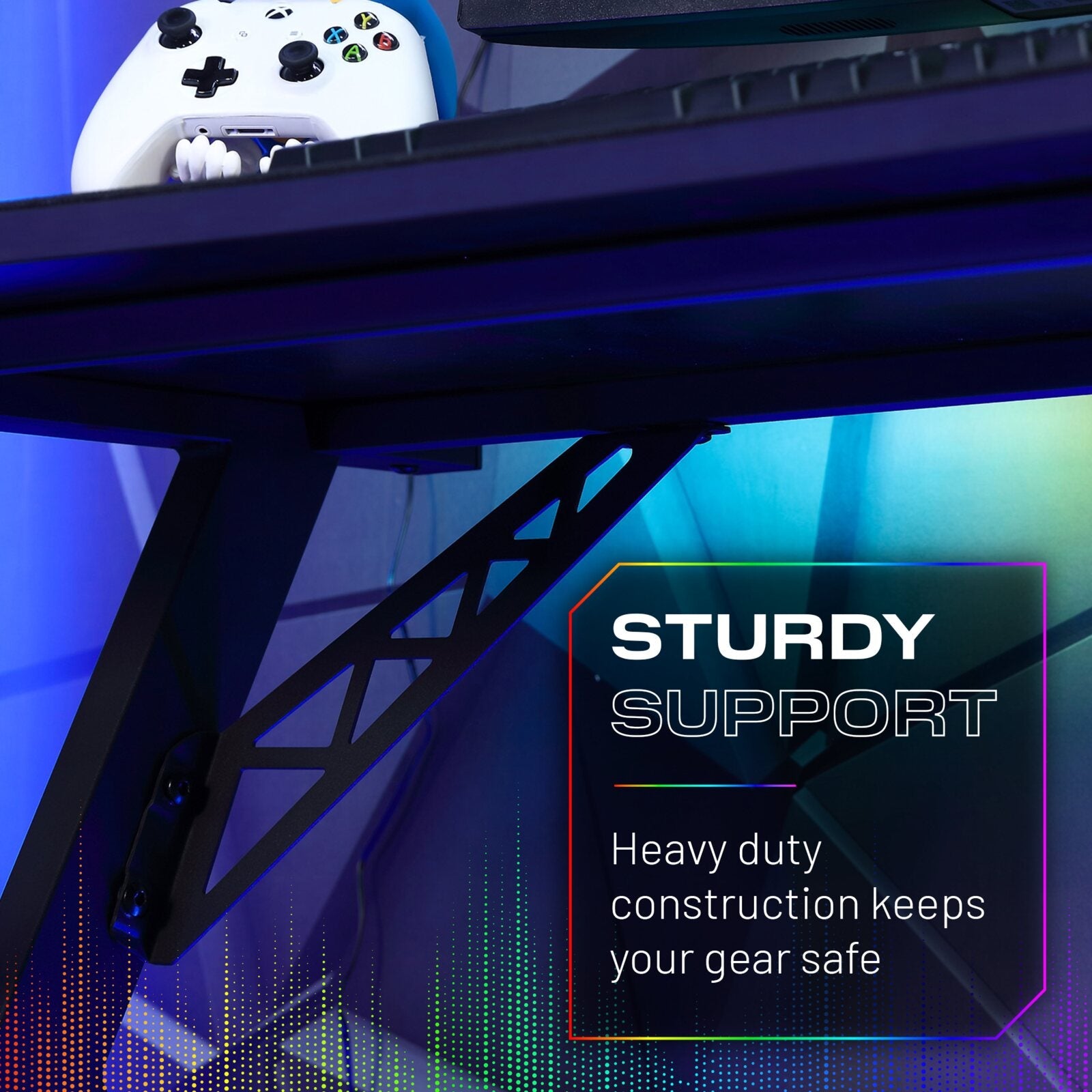 Lumio Compact RGB 110cm Gaming Desk: App-Controlled LED, Full Mousepad, Black Carbon