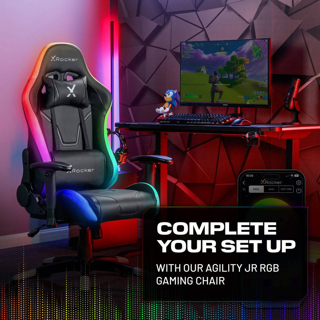 Lumio Compact RGB 110cm Gaming Desk: App-Controlled LED, Full Mousepad, Black Carbon