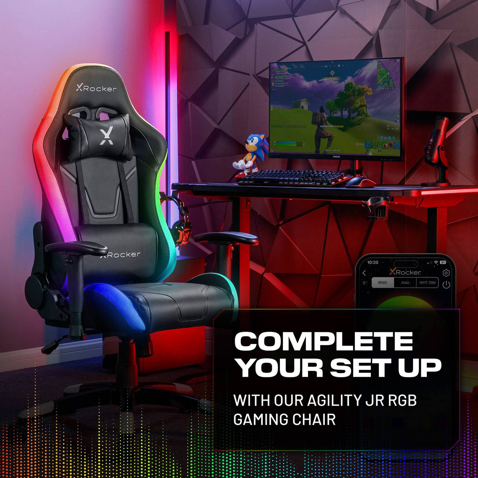 Lumio Compact RGB 110cm Gaming Desk: App-Controlled LED, Full Mousepad, Black Carbon