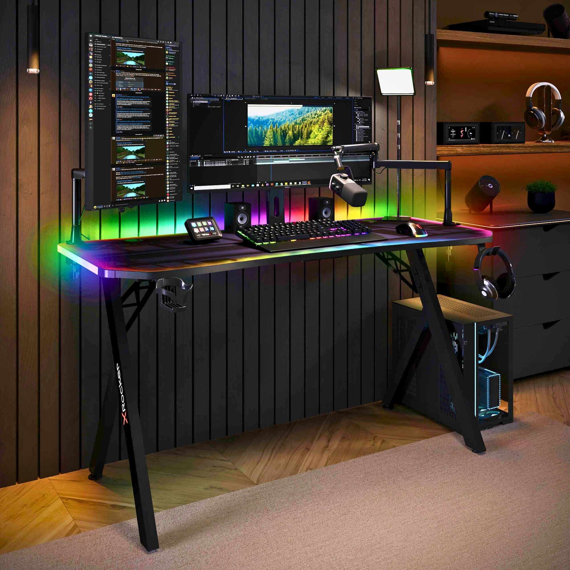 Lumio XL RGB LED Gaming Desk, Full Mousepad, Carbon Black, App-Controlled
