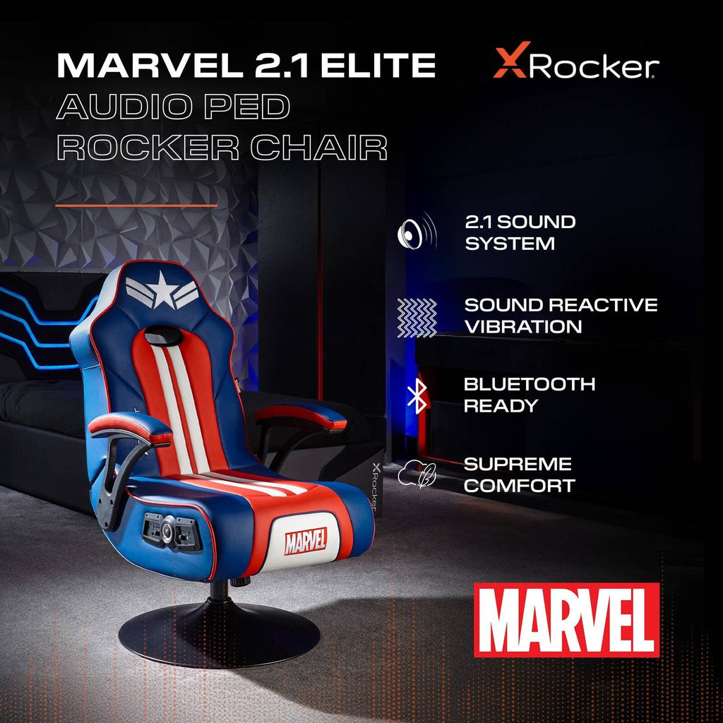 Officially Licensed Marvel Captain America Elite 2.1 Audio Console Pedestal Gaming Chair