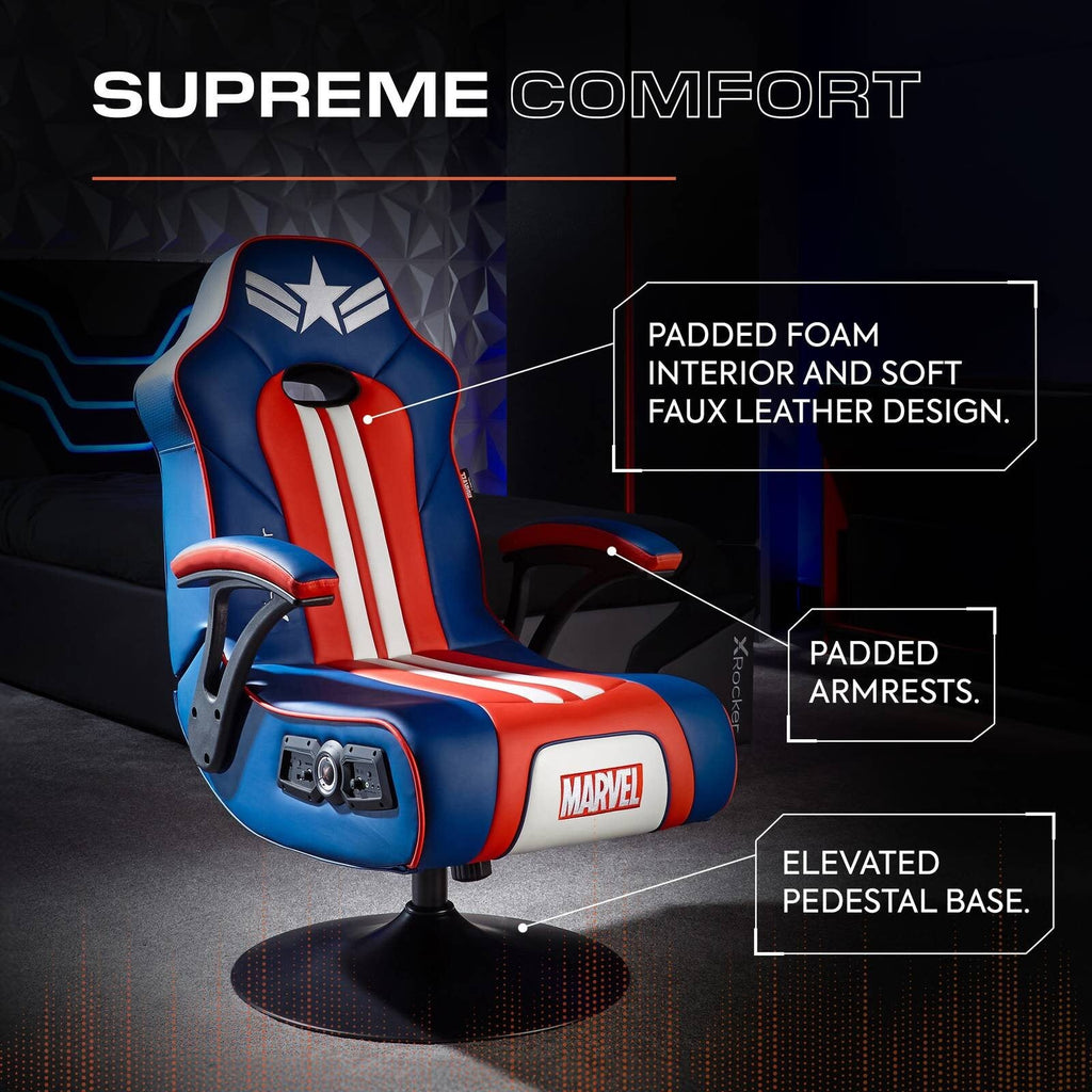 Officially Licensed Marvel Captain America Elite 2.1 Audio Console Pedestal Gaming Chair
