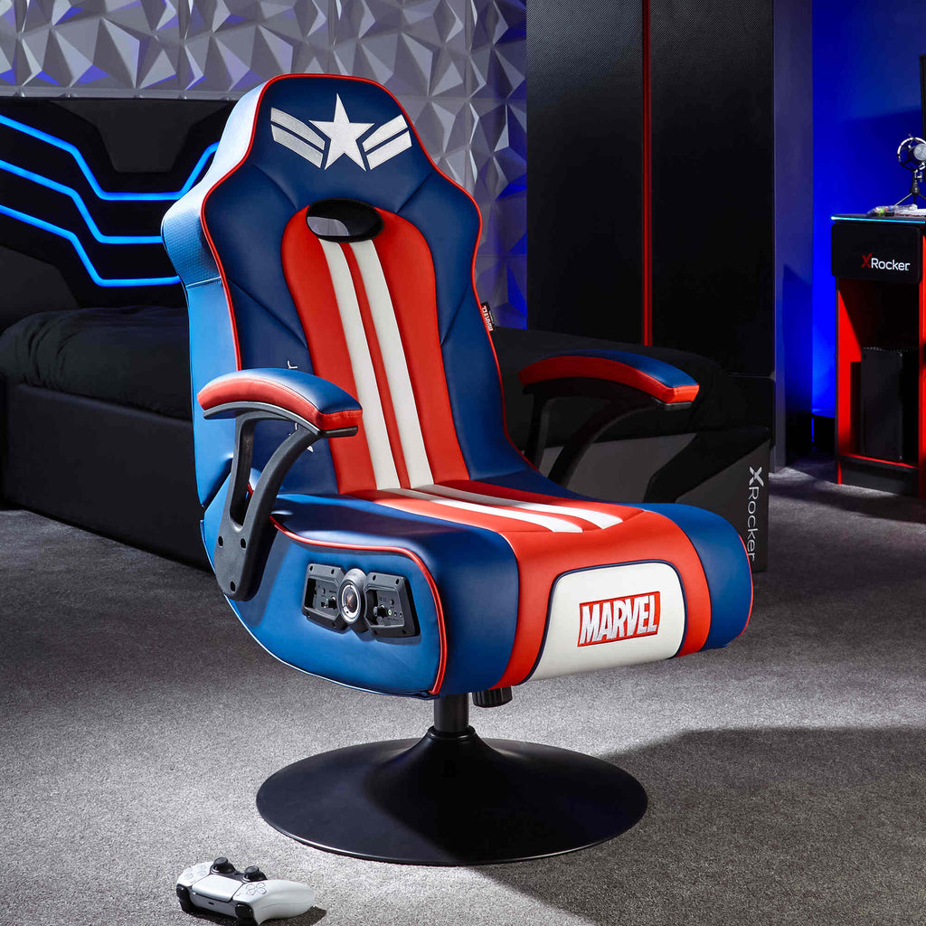 Officially Licensed Marvel Captain America Elite 2.1 Audio Console Pedestal Gaming Chair
