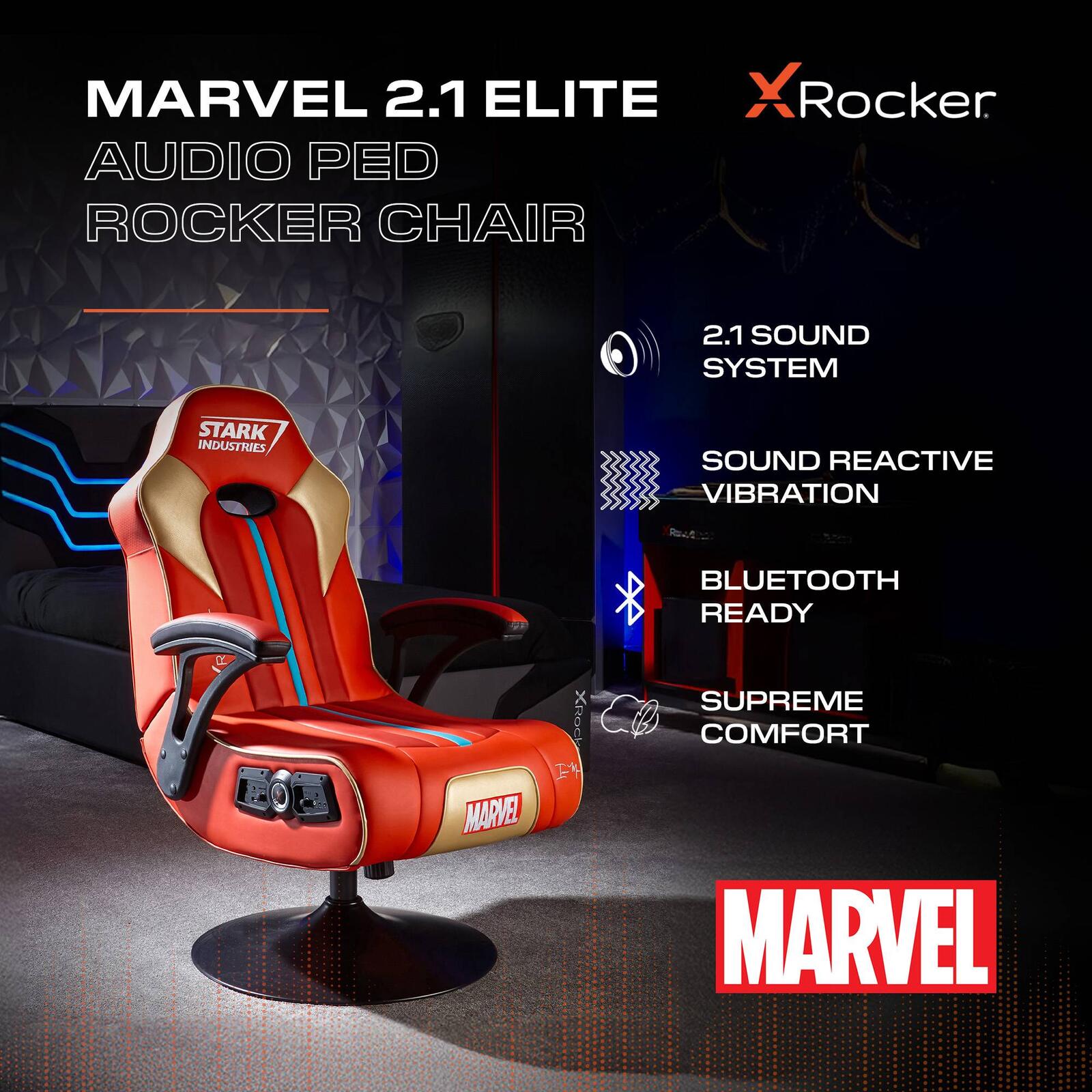 Premium Marvel Iron Man Elite 2.1 Audio Pedestal Console Gaming Chair