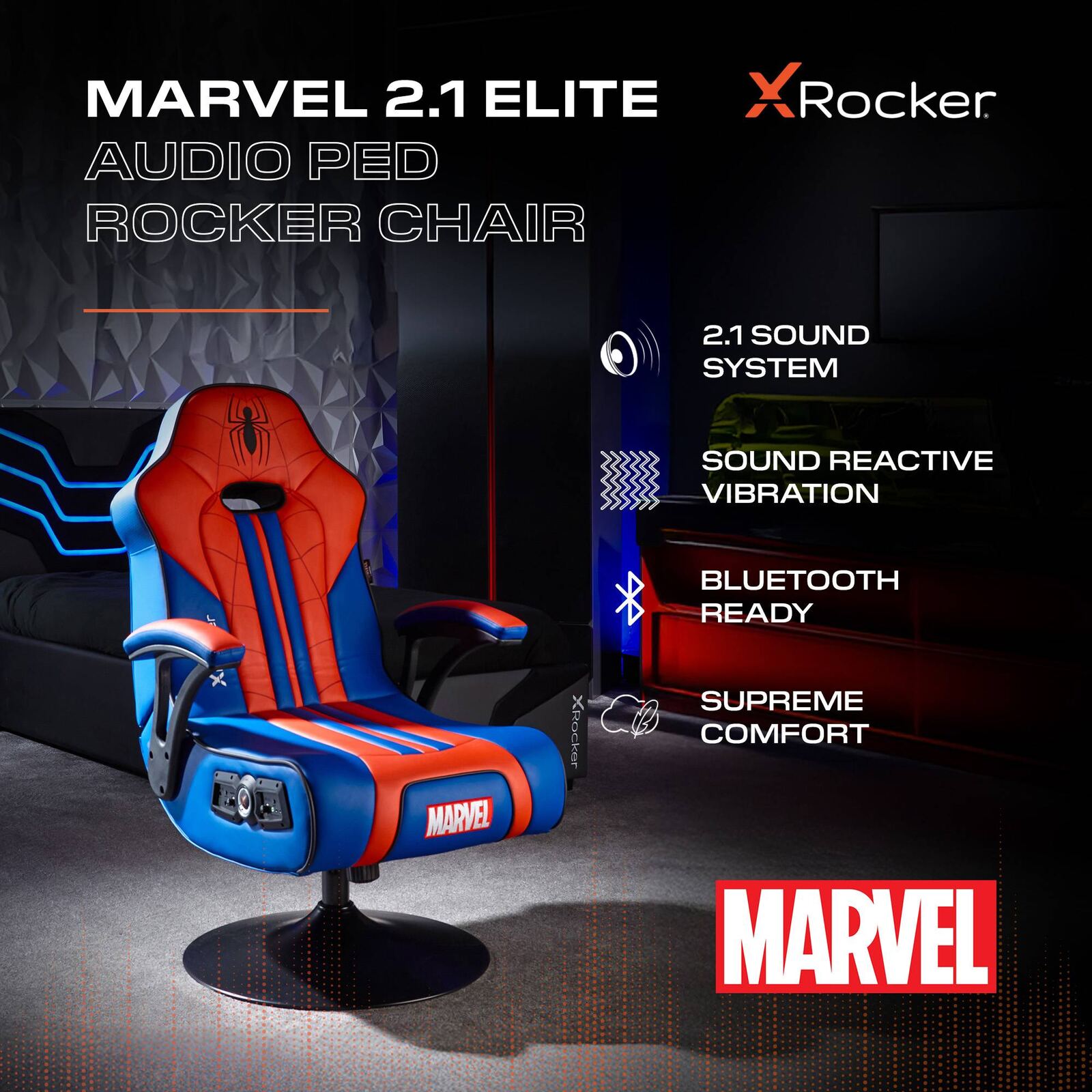 Official Marvel Spider-Man X Rocker Elite 2.1 Audio Pedestal Gaming Chair