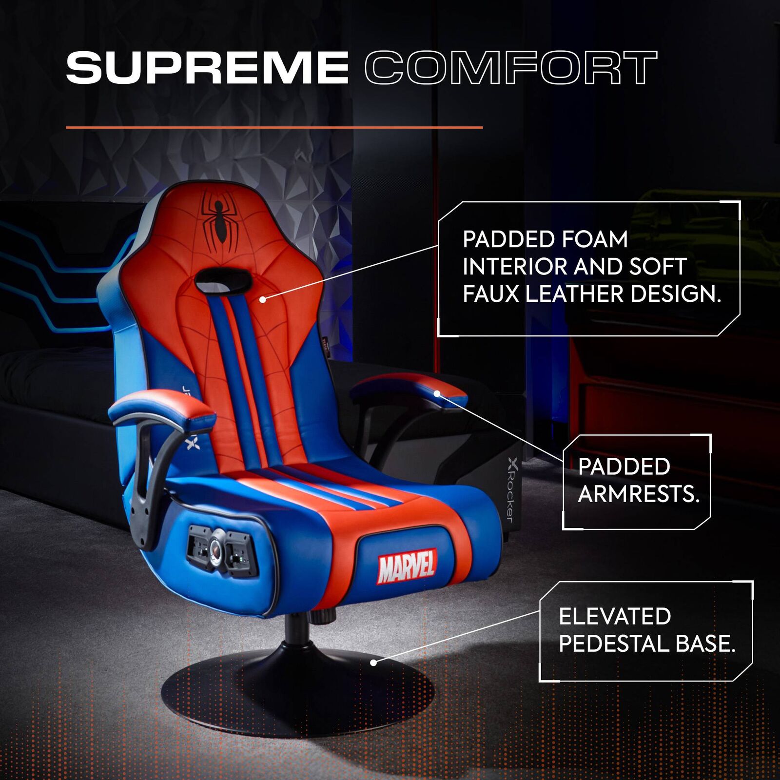 Official Marvel Spider-Man X Rocker Elite 2.1 Audio Pedestal Gaming Chair