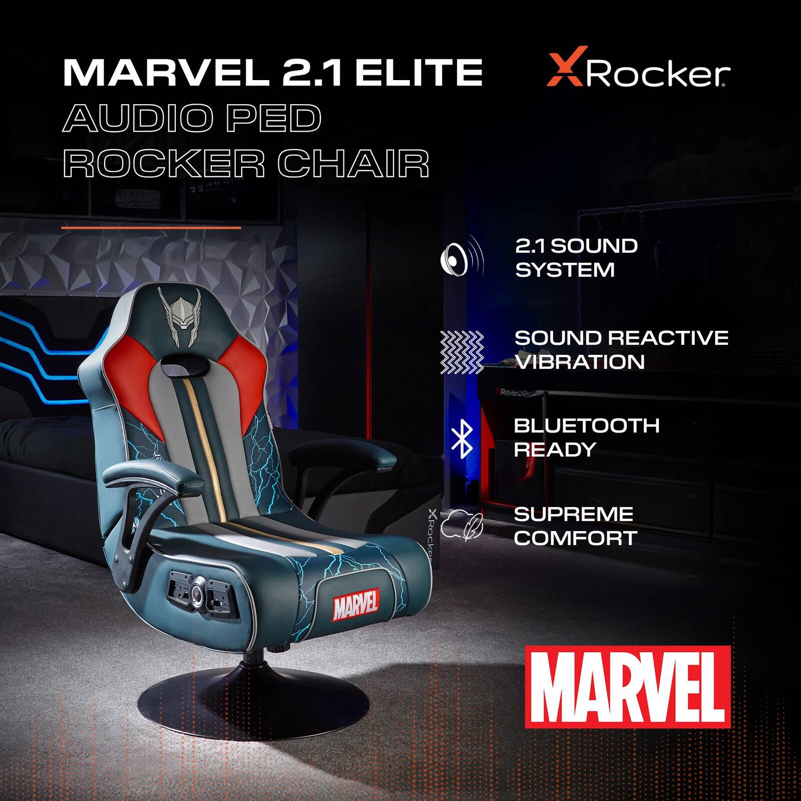 Officially Licensed Marvel Thor Elite Pedestal Gaming Chair with 2.1 Audio System