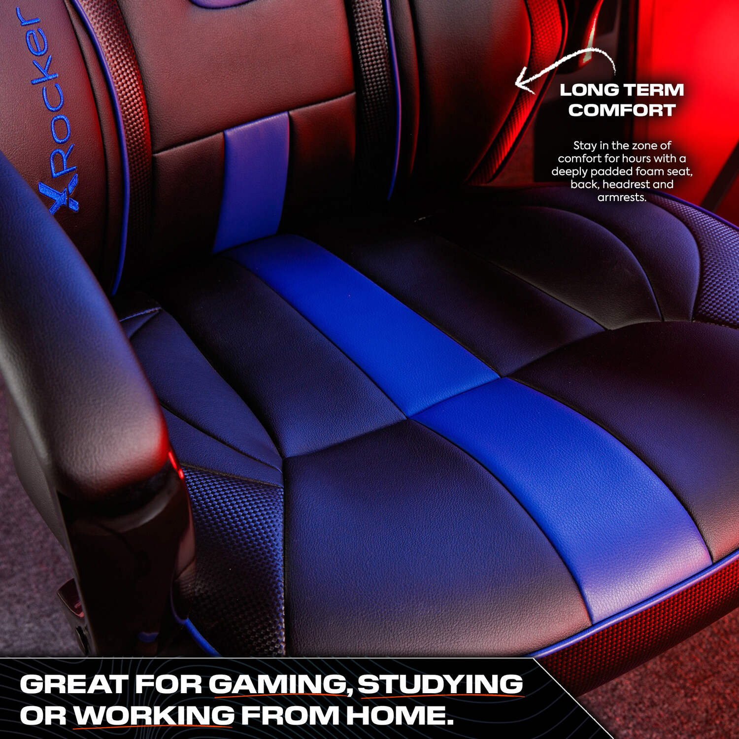Maverick Ergonomic PC Gaming Office Chair - Black/Blue Faux Leather Swivel Base