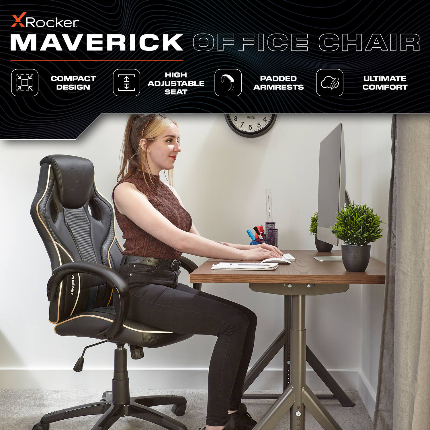 Maverick Ergonomic PC Office Gaming Chair: Premium Black Gold Adjustable Comfort