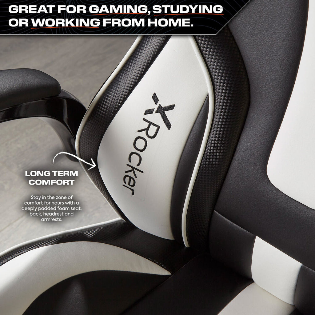 Maverick Ergonomic Gaming Office Chair - Black/White Faux Leather Comfort