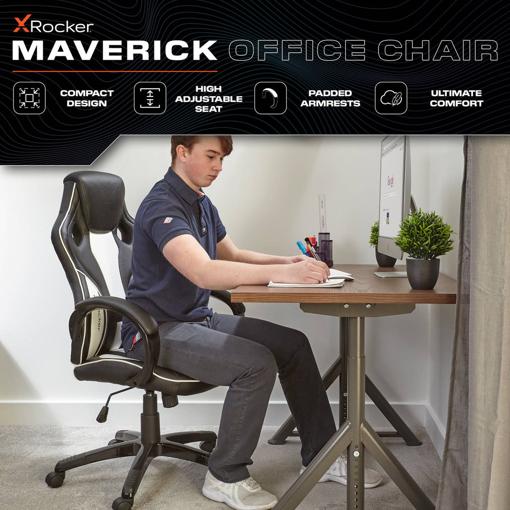 Maverick Ergonomic Gaming Office Chair - Black/White Faux Leather Comfort