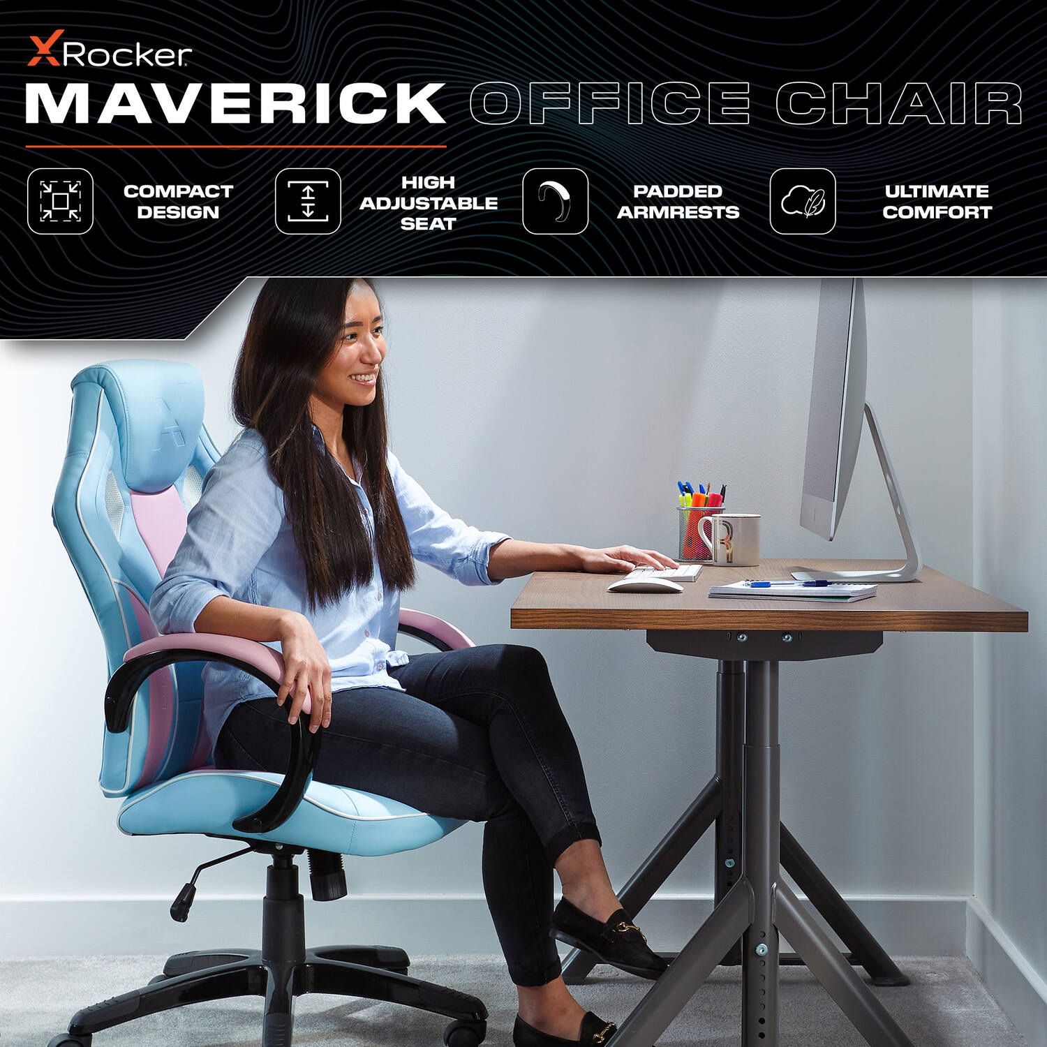 Maverick Ergonomic PC Office Gaming Chair - Bubblegum Pink Faux Leather