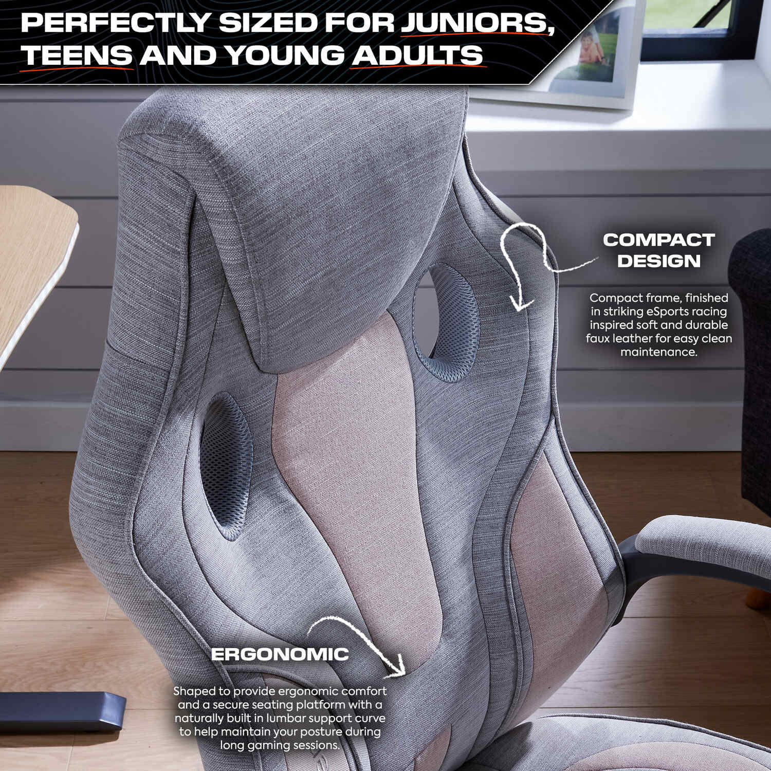 X Rocker Maverick Ergonomic Fabric Gaming Office Chair with Lumbar Support