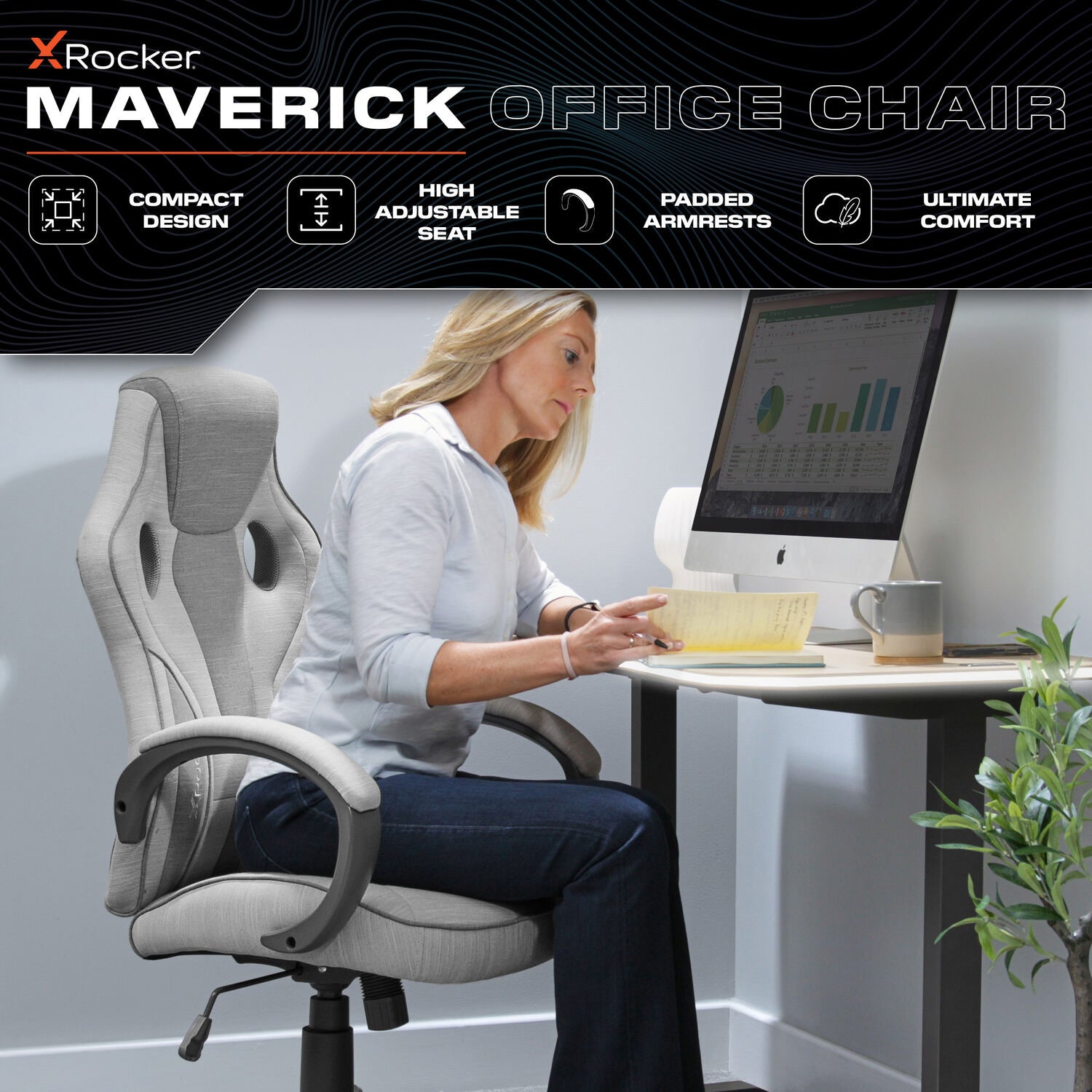 Maverick Ergonomic Fabric Gaming Office Chair: Adjustable Height, Lumbar Support