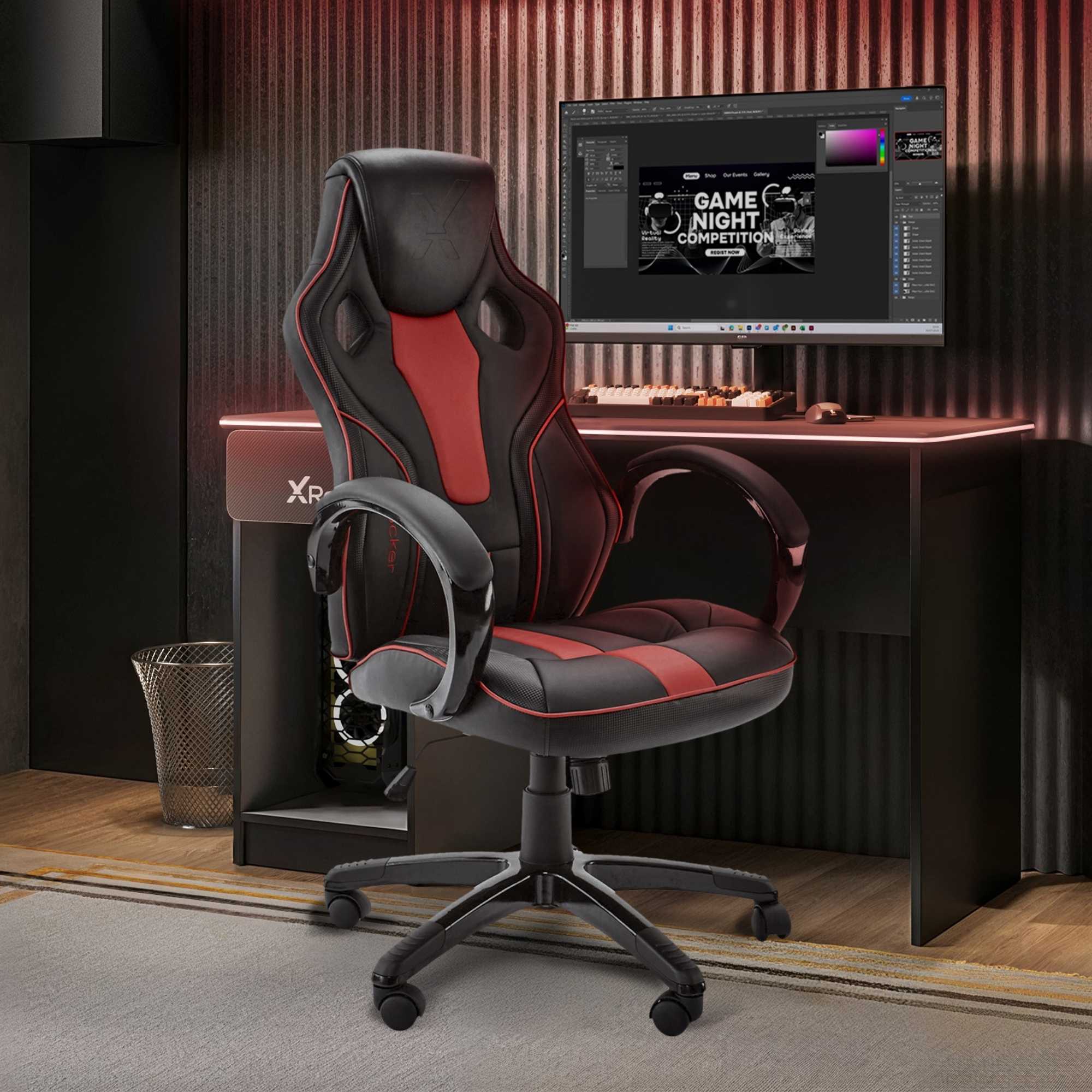 X Rocker Maverick Ergonomic Gaming Chair - Black/Red PC Office Seat