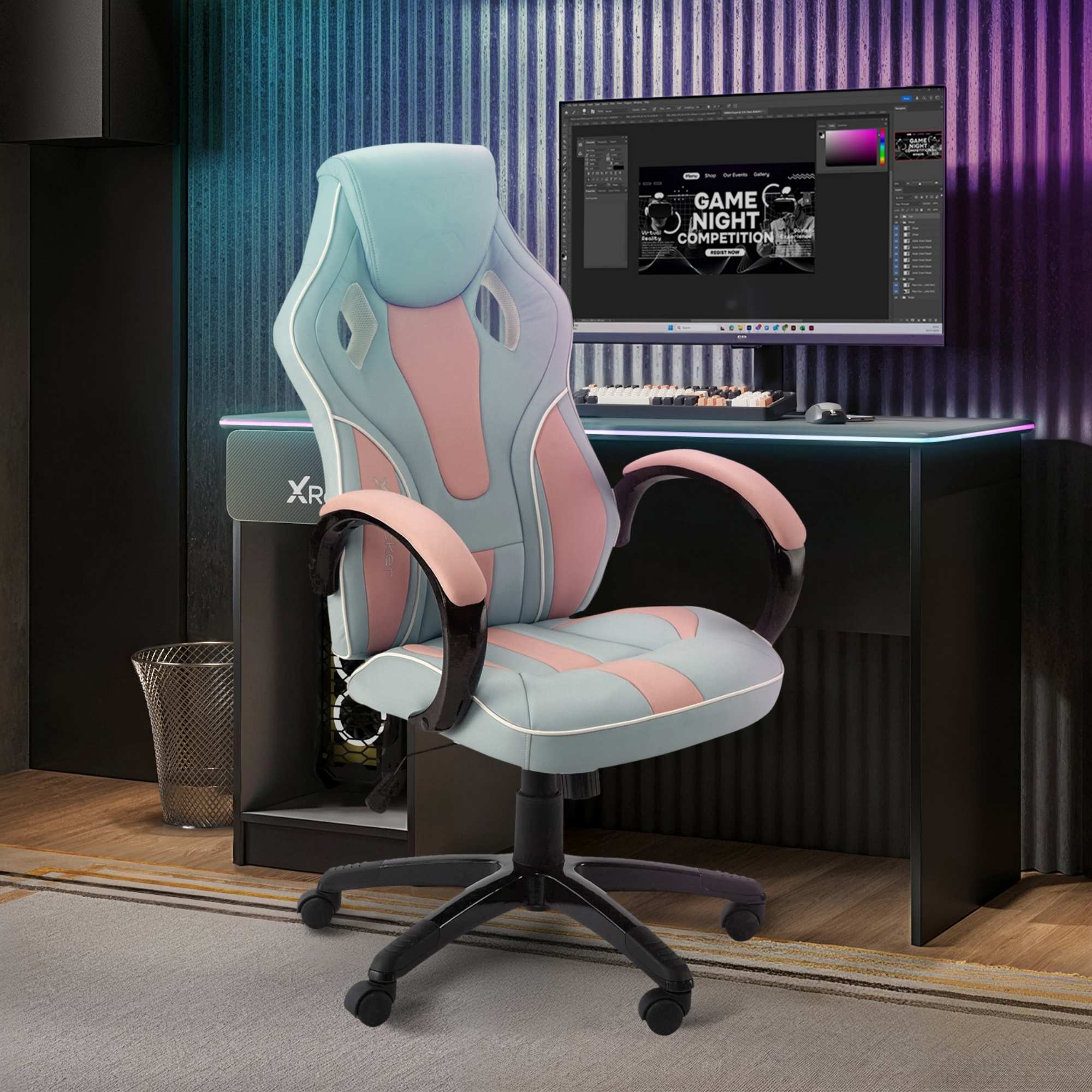 Maverick Ergonomic PC Office Gaming Chair - Bubblegum Pink Faux Leather