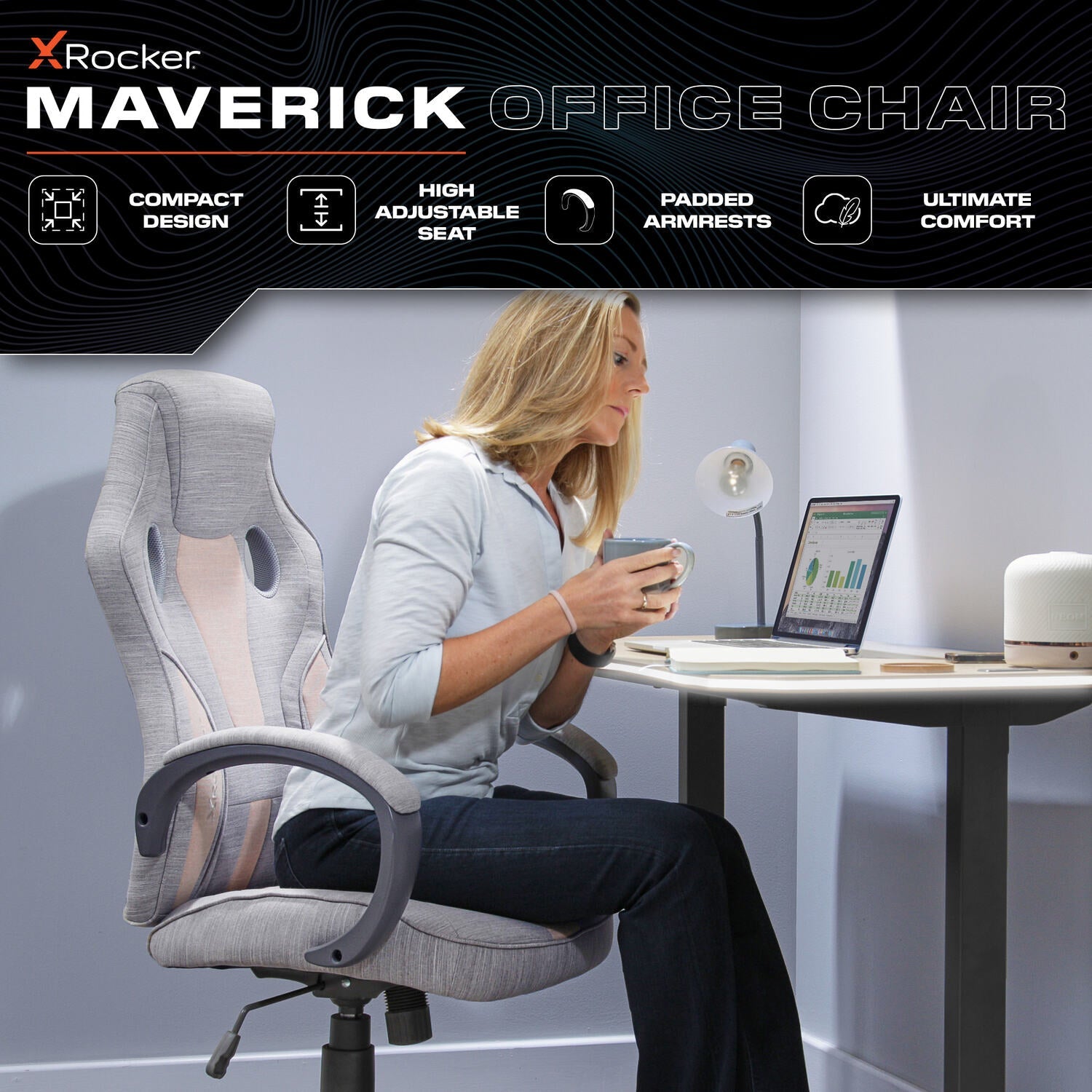 X Rocker Maverick Ergonomic Fabric Gaming Office Chair with Lumbar Support