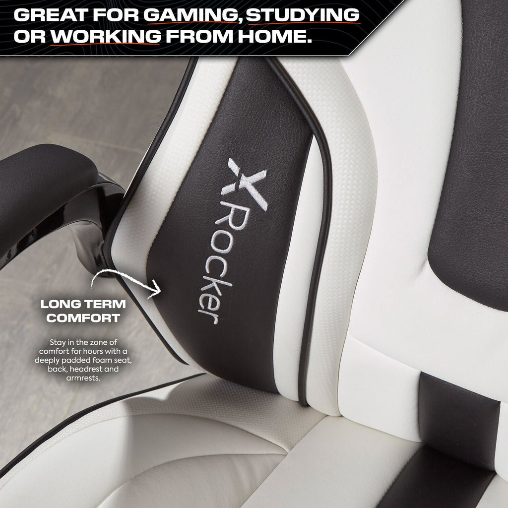 Maverick Ergonomic PC Gaming Office Chair with Adjustable Faux Leather, White/Black
