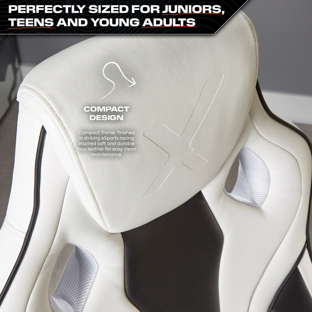 Maverick Ergonomic PC Gaming Office Chair with Adjustable Faux Leather, White/Black