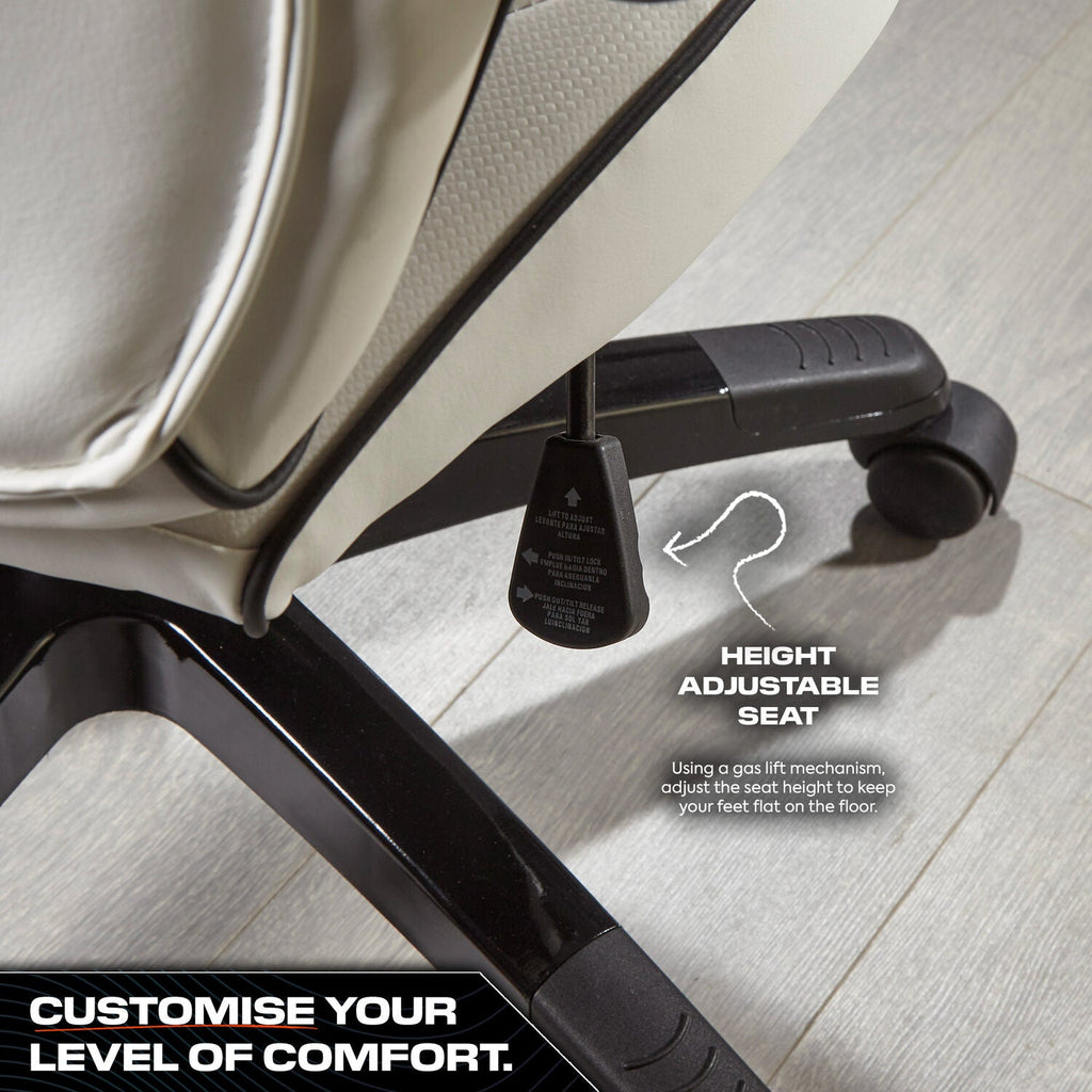 Maverick Ergonomic PC Gaming Office Chair with Adjustable Faux Leather, White/Black