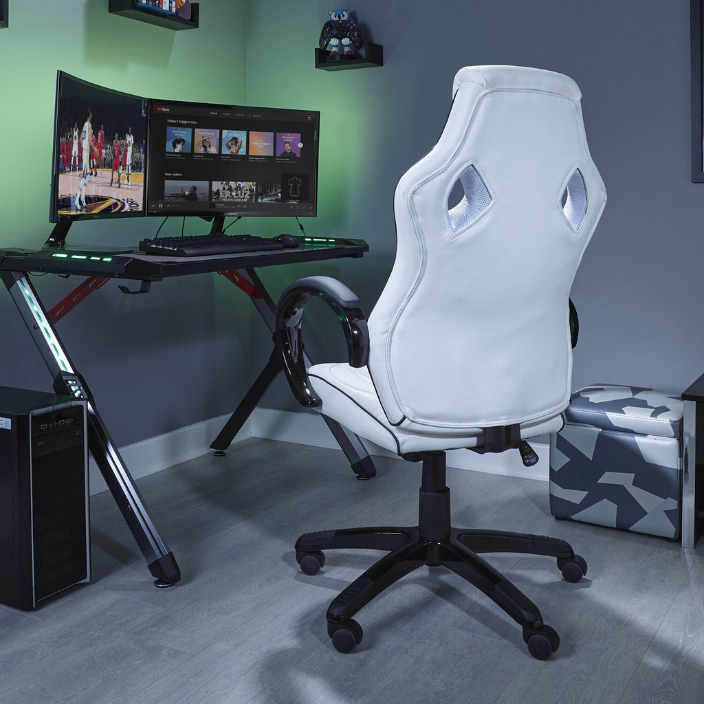 Maverick Ergonomic PC Gaming Office Chair with Adjustable Faux Leather, White/Black