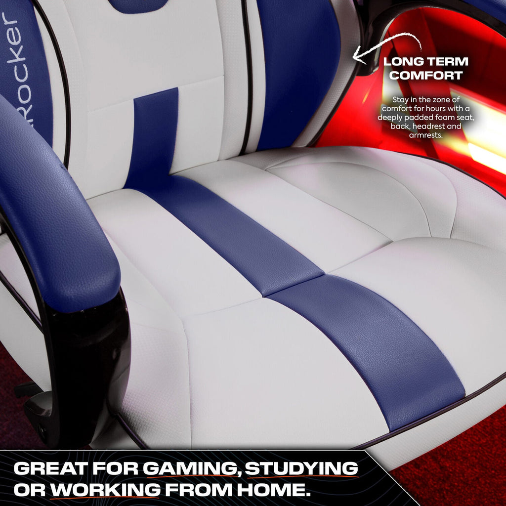 Maverick Ergonomic PC Office Gaming Chair: Premium White & Blue Comfort