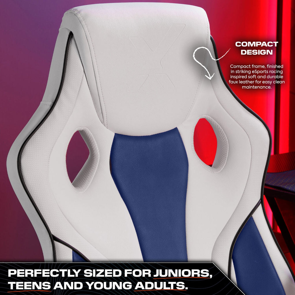 Maverick Ergonomic PC Office Gaming Chair: Premium White & Blue Comfort