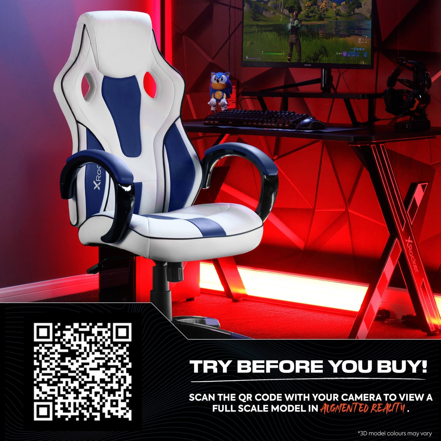 Maverick Ergonomic PC Office Gaming Chair: Premium White & Blue Comfort