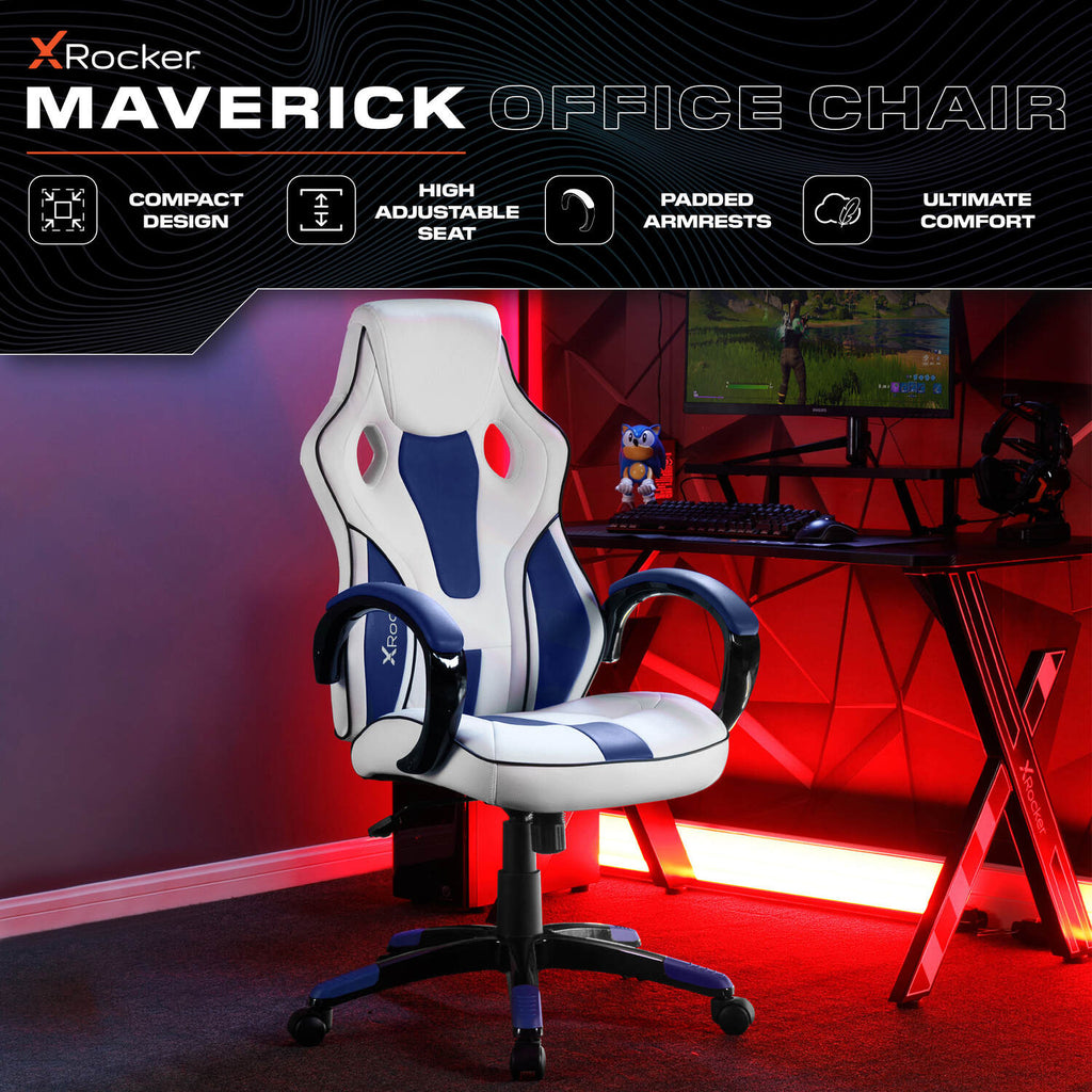 Maverick Ergonomic PC Office Gaming Chair: Premium White & Blue Comfort