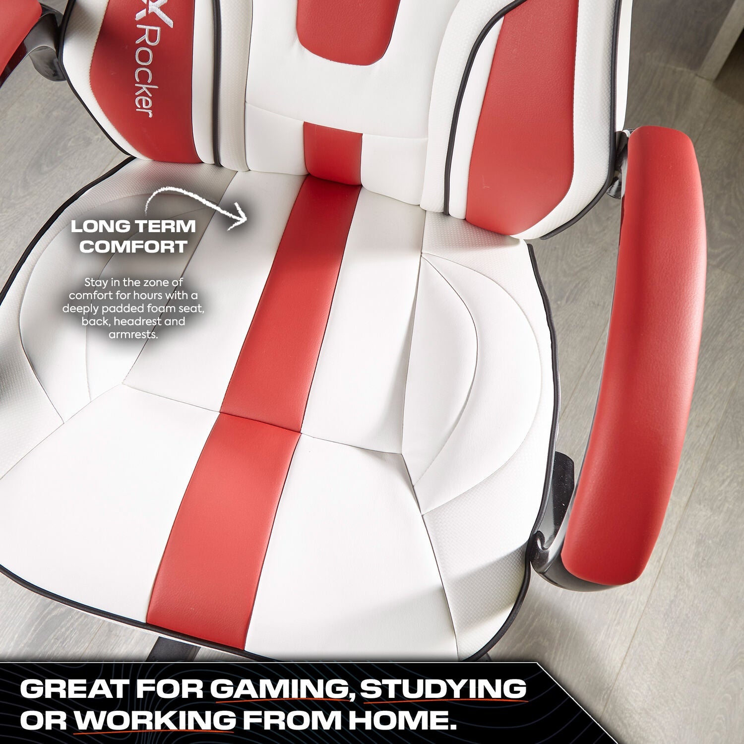 Maverick Ergonomic PC Office Gaming Chair: Adjustable, White & Red Faux Leather