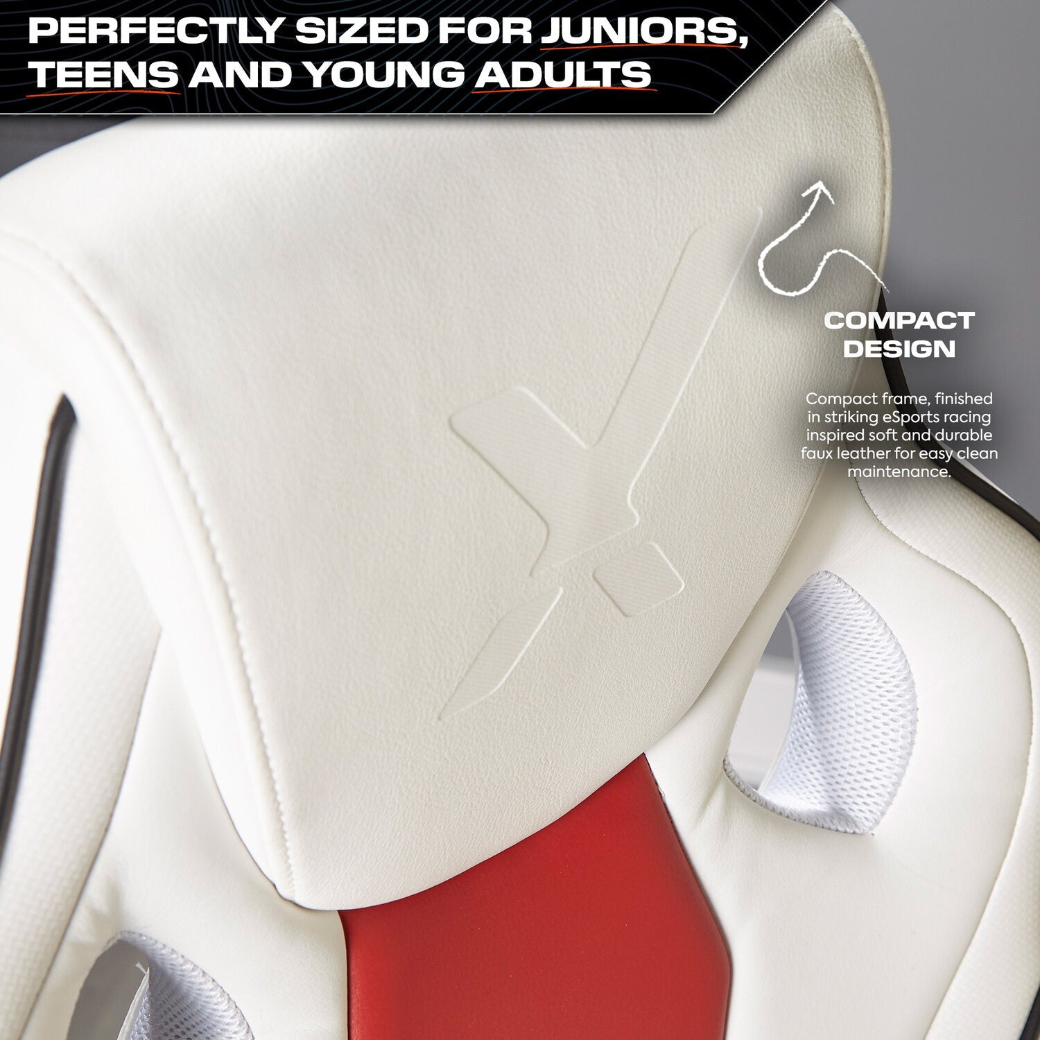 Maverick Ergonomic PC Office Gaming Chair: Adjustable, White & Red Faux Leather