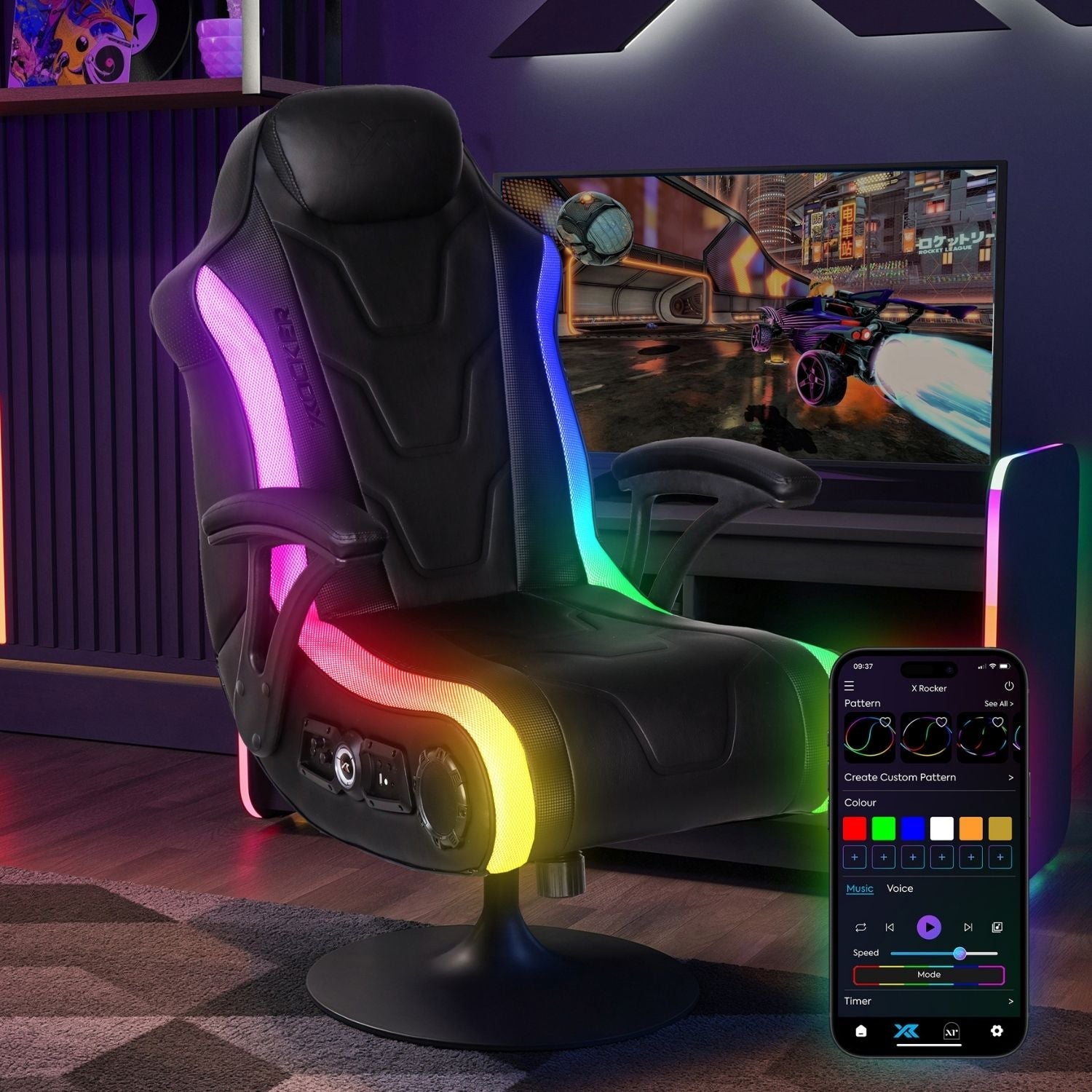 X Rocker Monsoon RGB 4.1 Audio Console Gaming Chair with Immersive LED Lighting