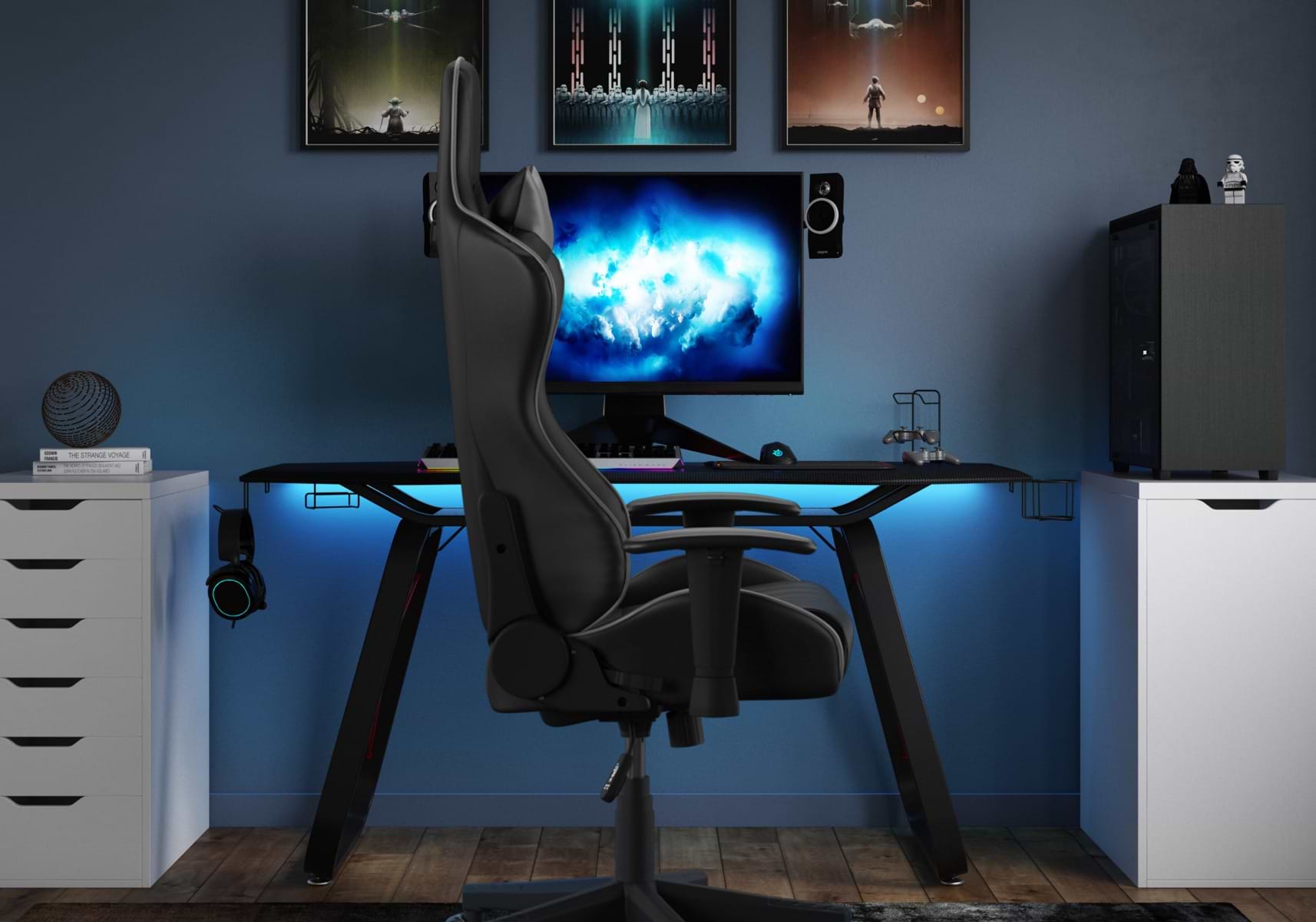 Alphason Oblivian Ergonomic Gaming Desk - Carbon Fibre Top, Robust Steel Frame
