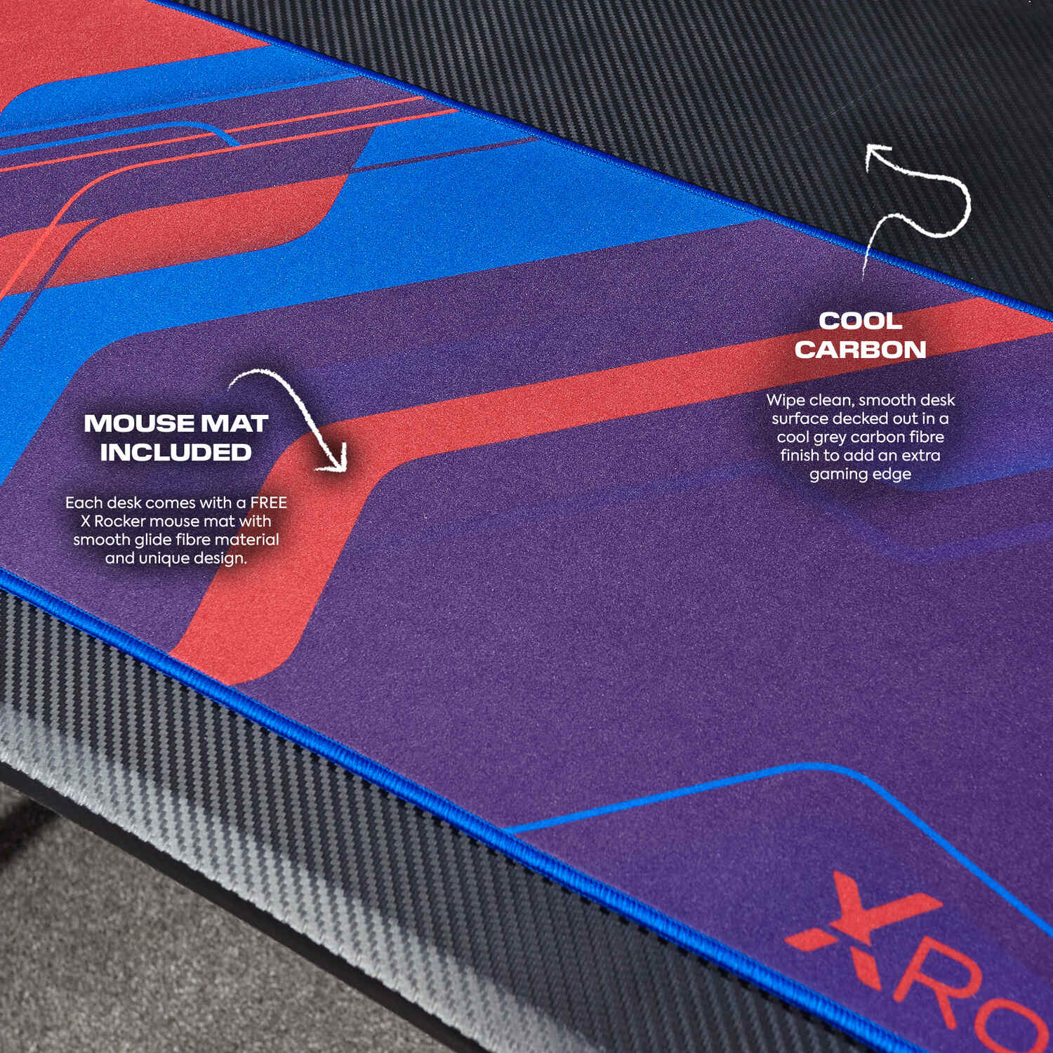 X Rocker Ocelot 115cm Carbon Black Gaming Desk with Full-Size Mousepad, Organiser