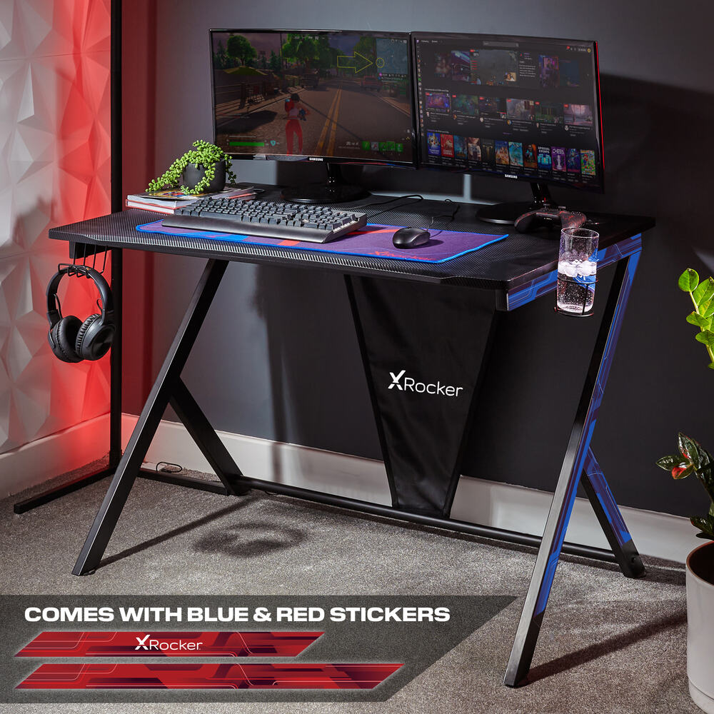 X Rocker Ocelot 115cm Carbon Black Gaming Desk with Full-Size Mousepad, Organiser
