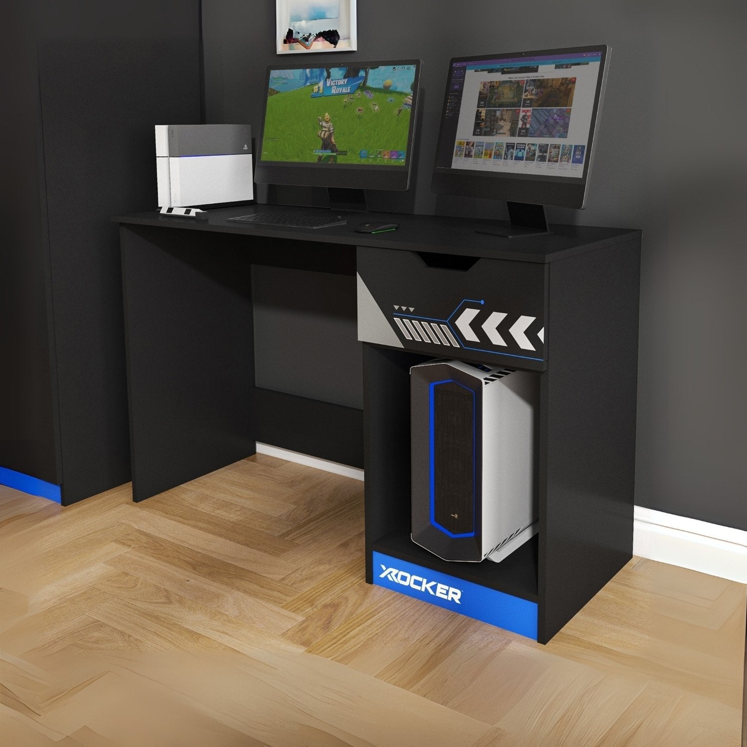 X Rocker Octane 110cm Blue Gaming Desk with Integrated Storage Drawer