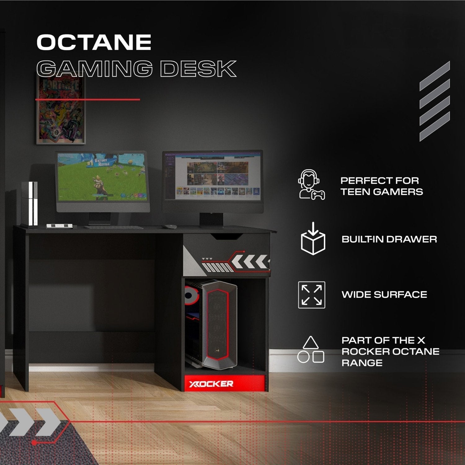 X Rocker Octane 43-inch Gaming Desk with Storage Drawer for PC Setup