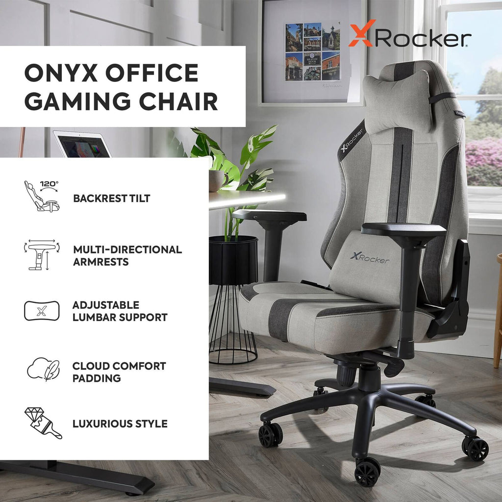 Onyx Ergonomic PC Gaming Office Chair - Fabric Slate Grey Adjustable Support