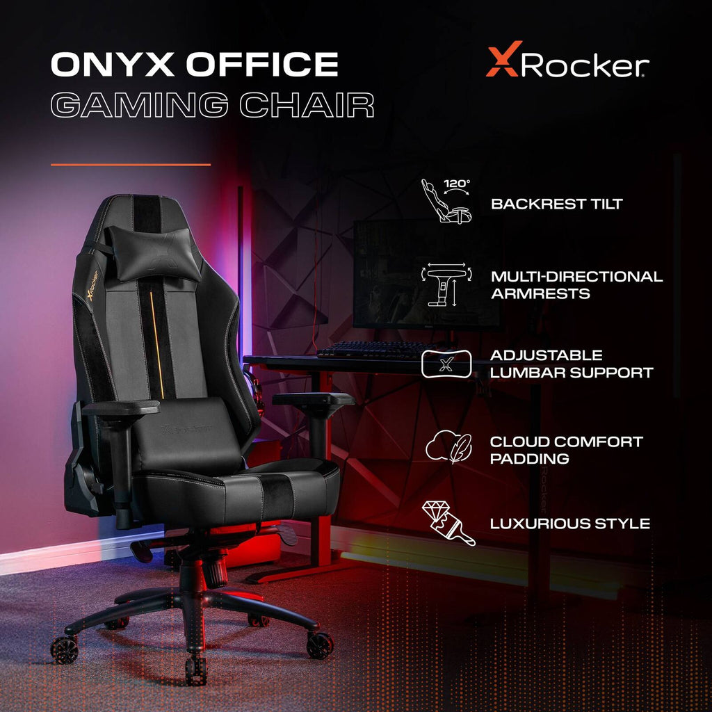 Onyx Ergonomic PC Gaming Office Chair - Plush Fabric Black/Gold