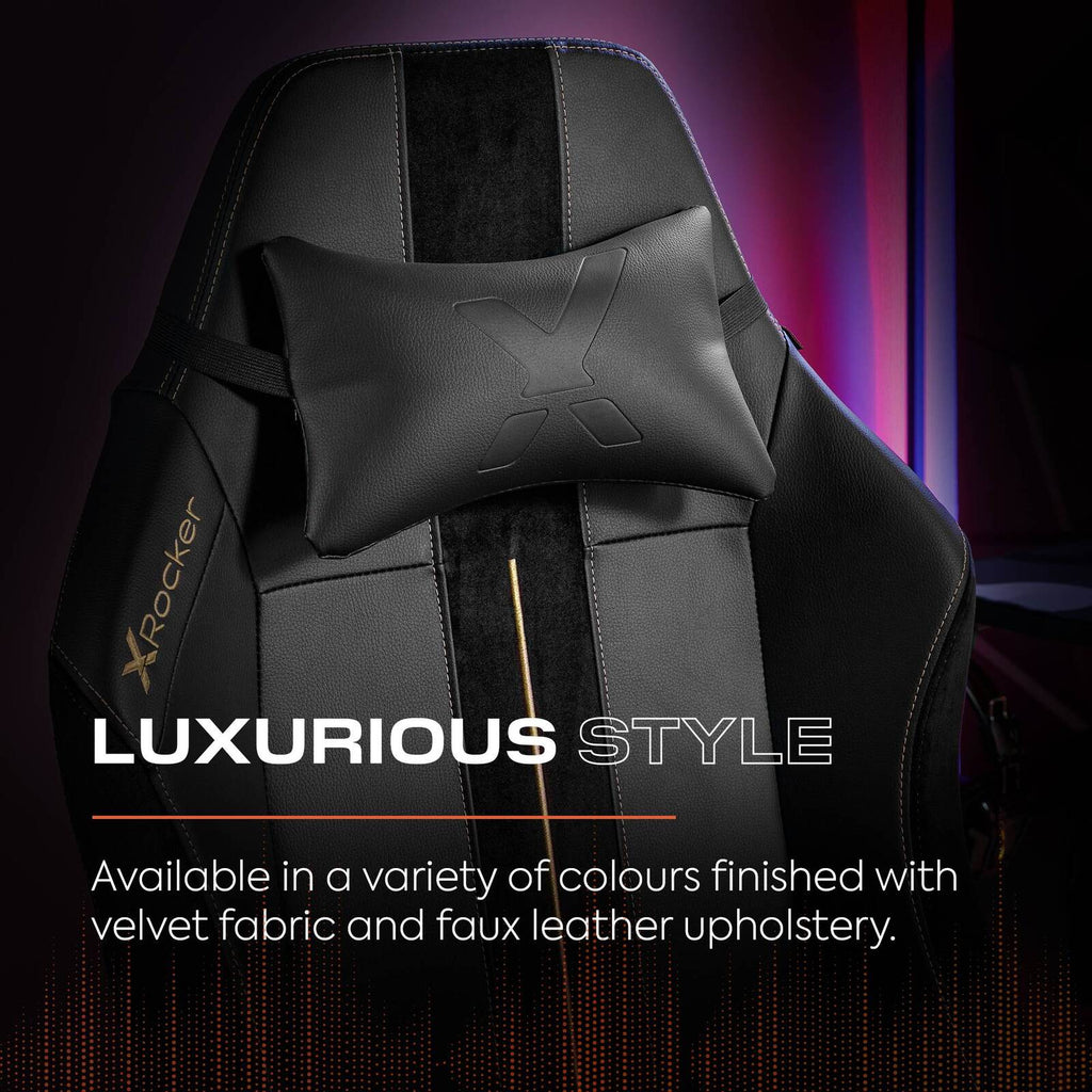 Onyx Ergonomic PC Gaming Office Chair - Plush Fabric Black/Gold