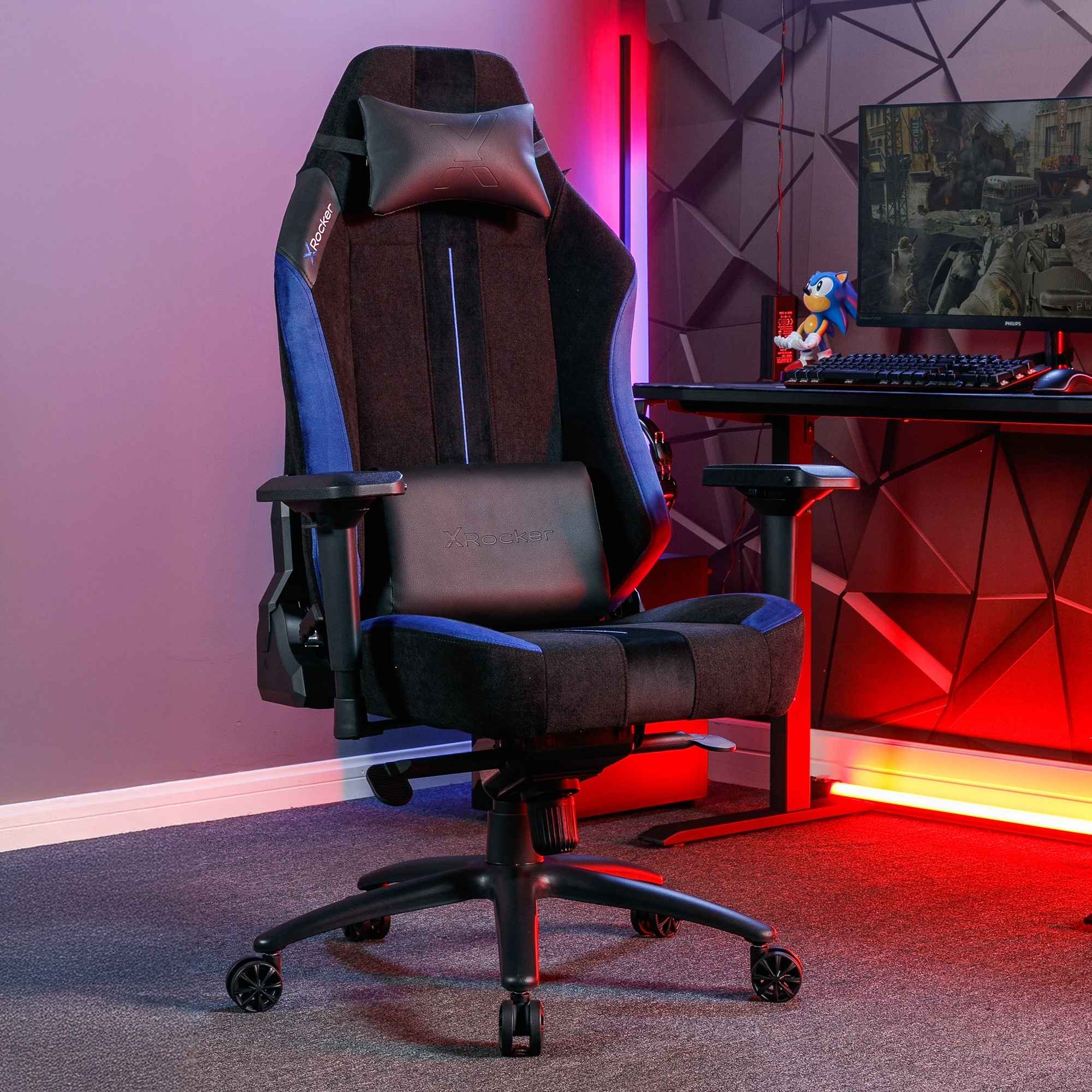 Onyx Ergonomic PC Gaming Chair: Plush Velvet, PU Leather, 4D Armrests, Reclining