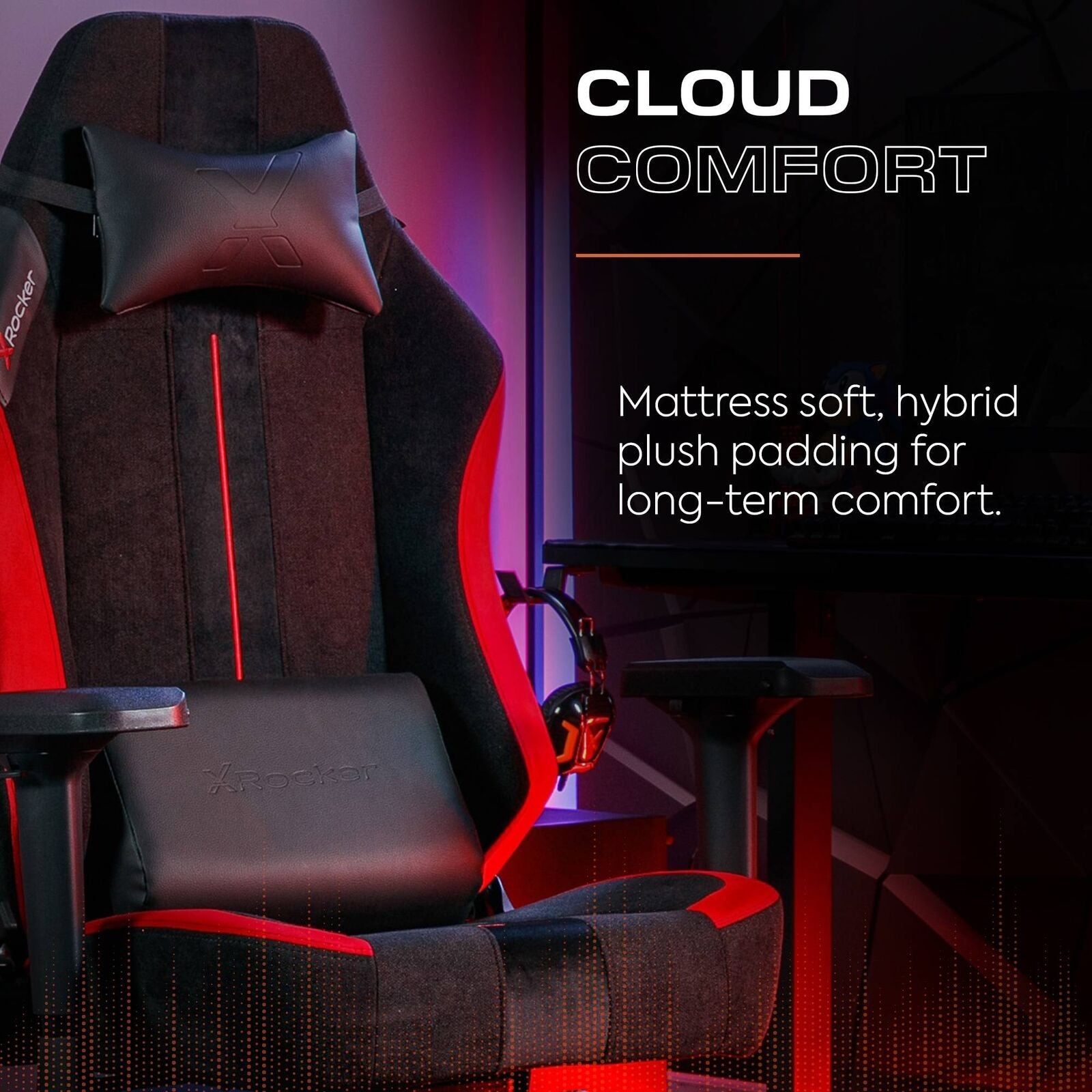 Onyx Ergonomic Gaming Office Chair: Premium Fabric, PU Leather, Red Accents