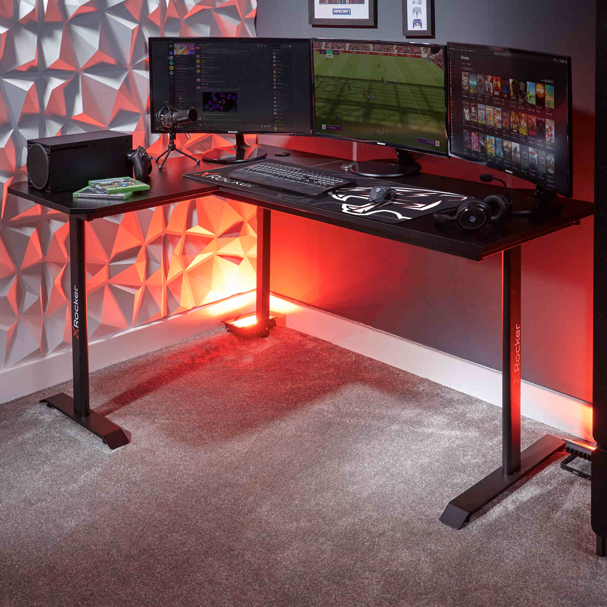 X Rocker Panther XL Reversible Corner Gaming Desk Carbon Fibre Effect with Mousepad