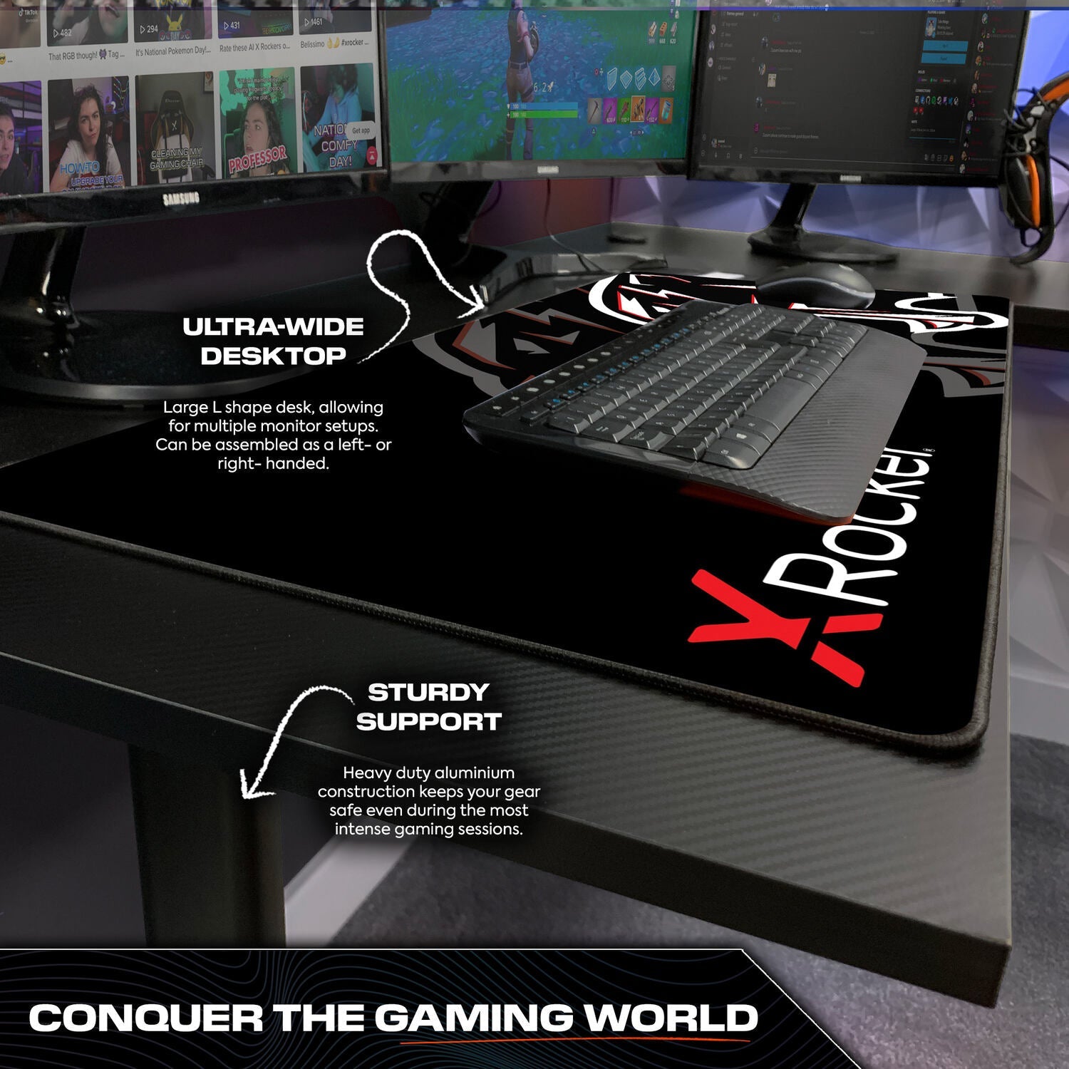 X Rocker Panther XL Reversible Corner Gaming Desk Carbon Fibre Effect with Mousepad