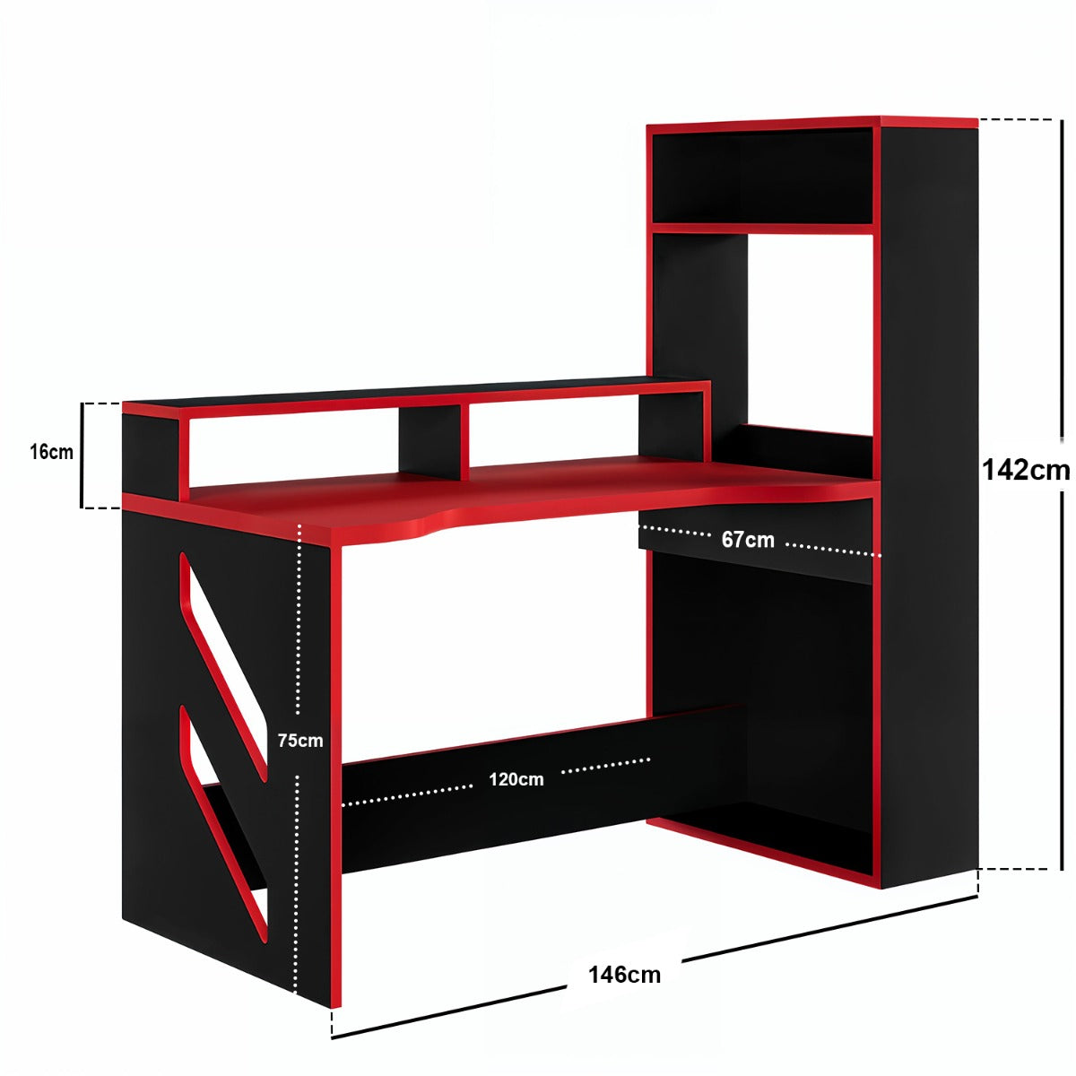 Recoil Pixel Gaming Desk: Ergonomic, Dual Monitor, Expandable, Black & Red Design